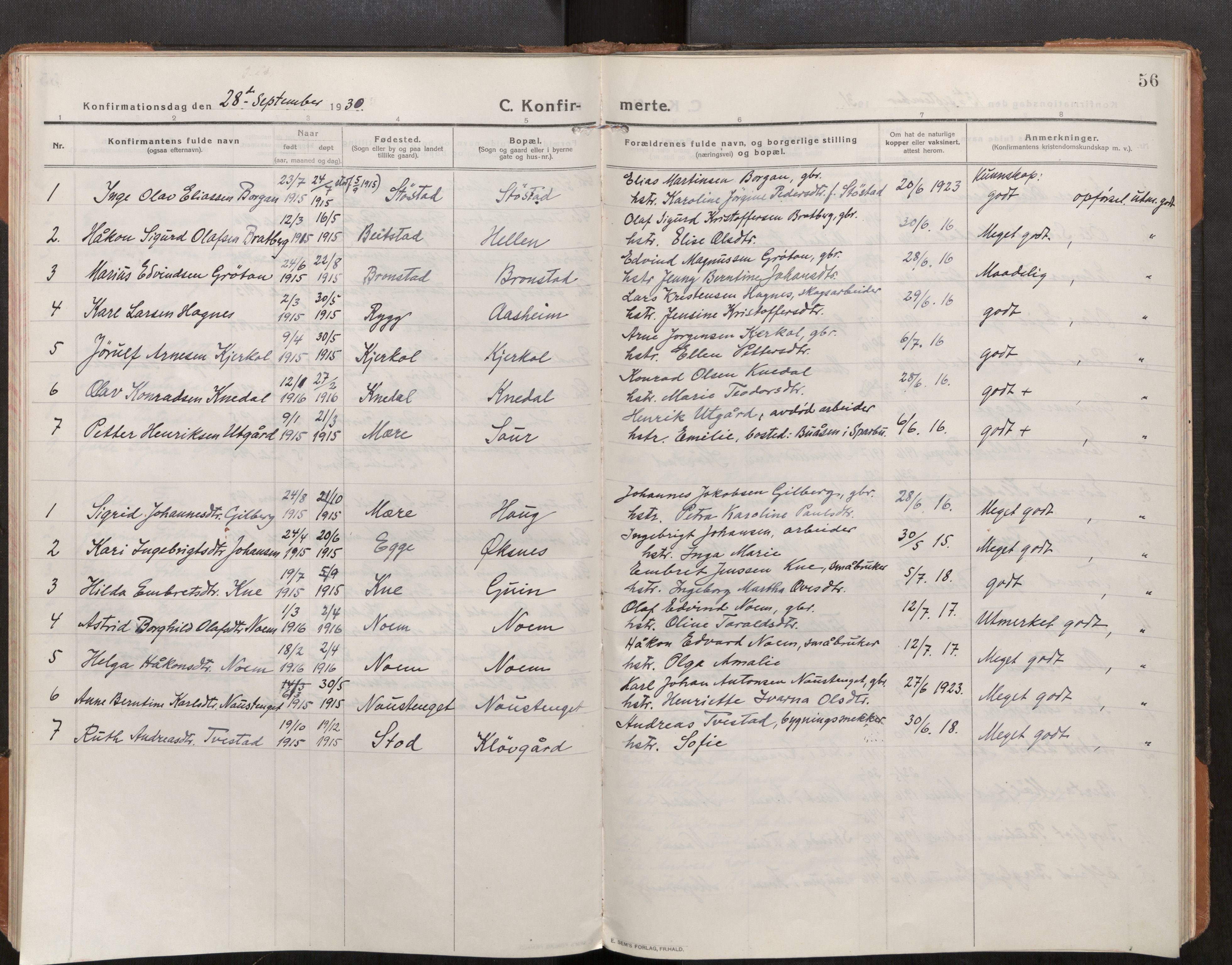 Stod sokneprestkontor, AV/SAT-A-1164/1/I/I1/I1a/L0004: Parish register (official) no. 4, 1913-1933, p. 56