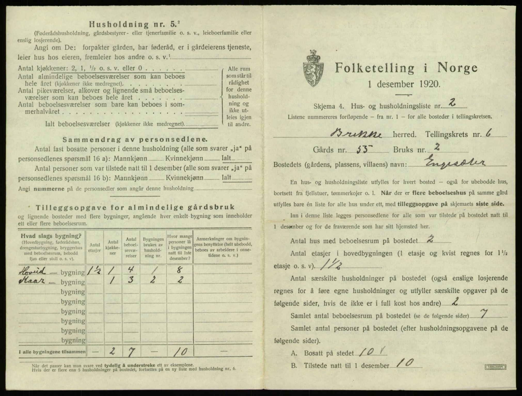 SAB, 1920 census for Brekke, 1920, p. 172