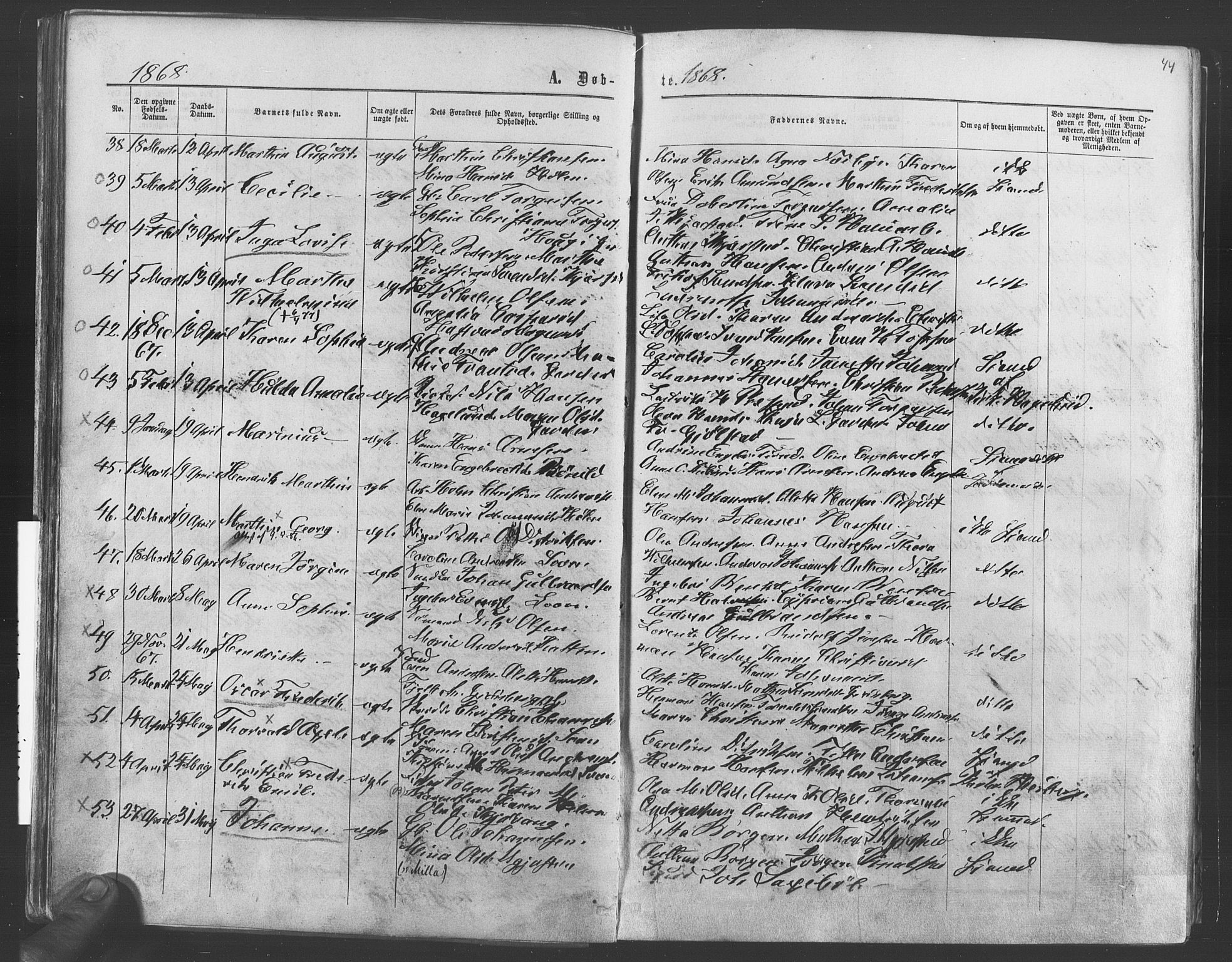 Vestby prestekontor Kirkebøker, SAO/A-10893/F/Fa/L0008: Parish register (official) no. I 8, 1863-1877, p. 44