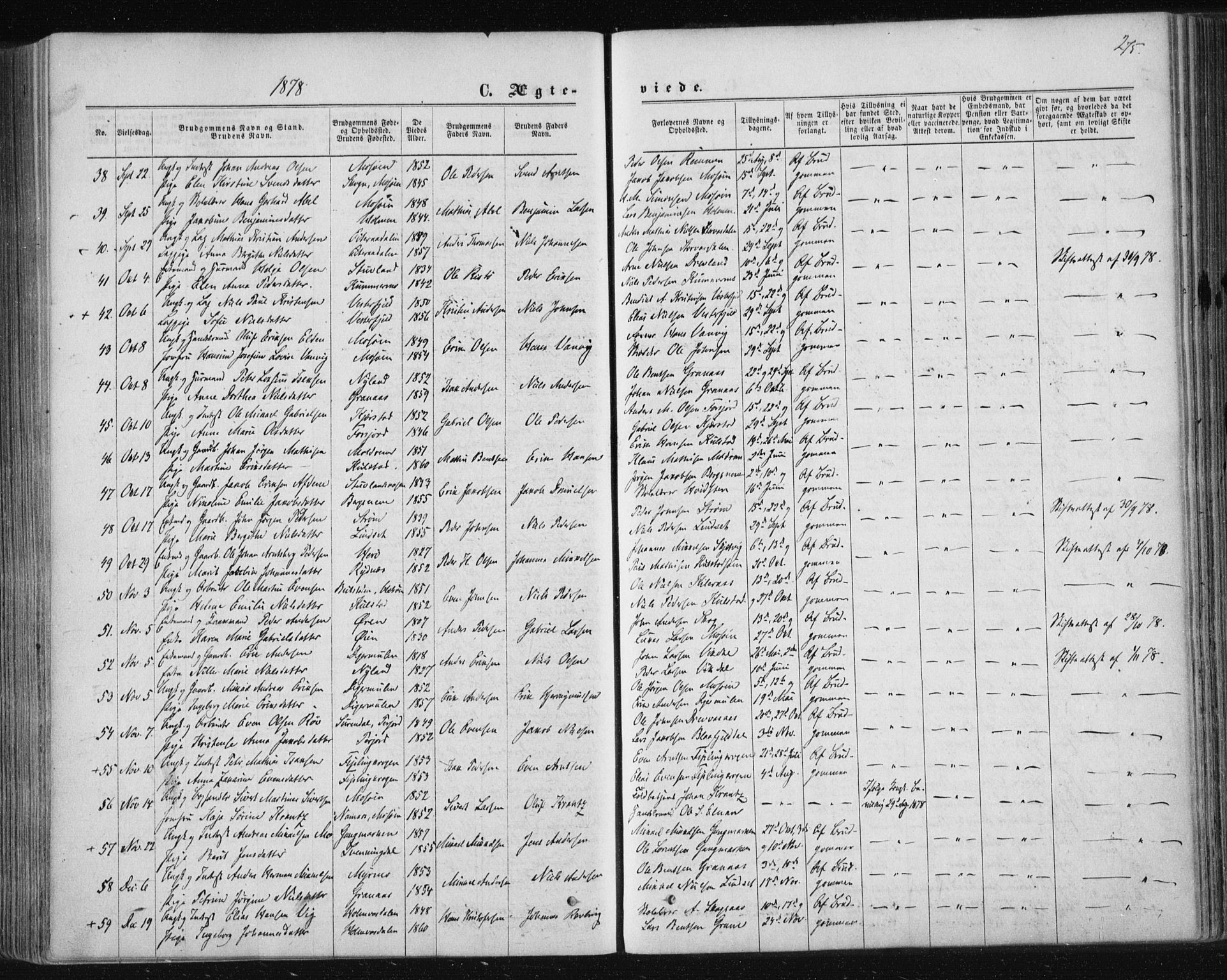 Ministerialprotokoller, klokkerbøker og fødselsregistre - Nordland, SAT/A-1459/820/L0294: Parish register (official) no. 820A15, 1866-1879, p. 275