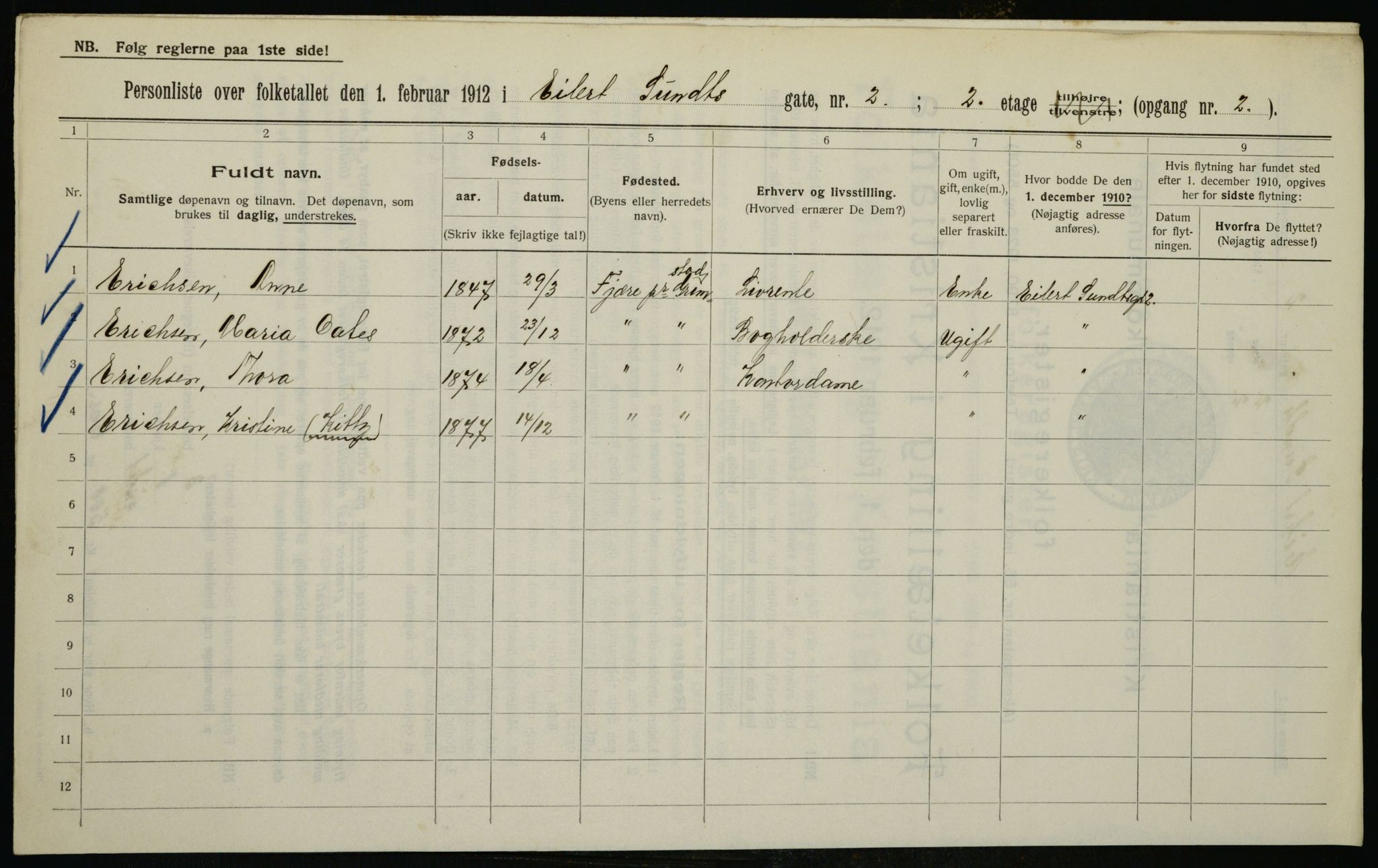 OBA, Municipal Census 1912 for Kristiania, 1912, p. 18908