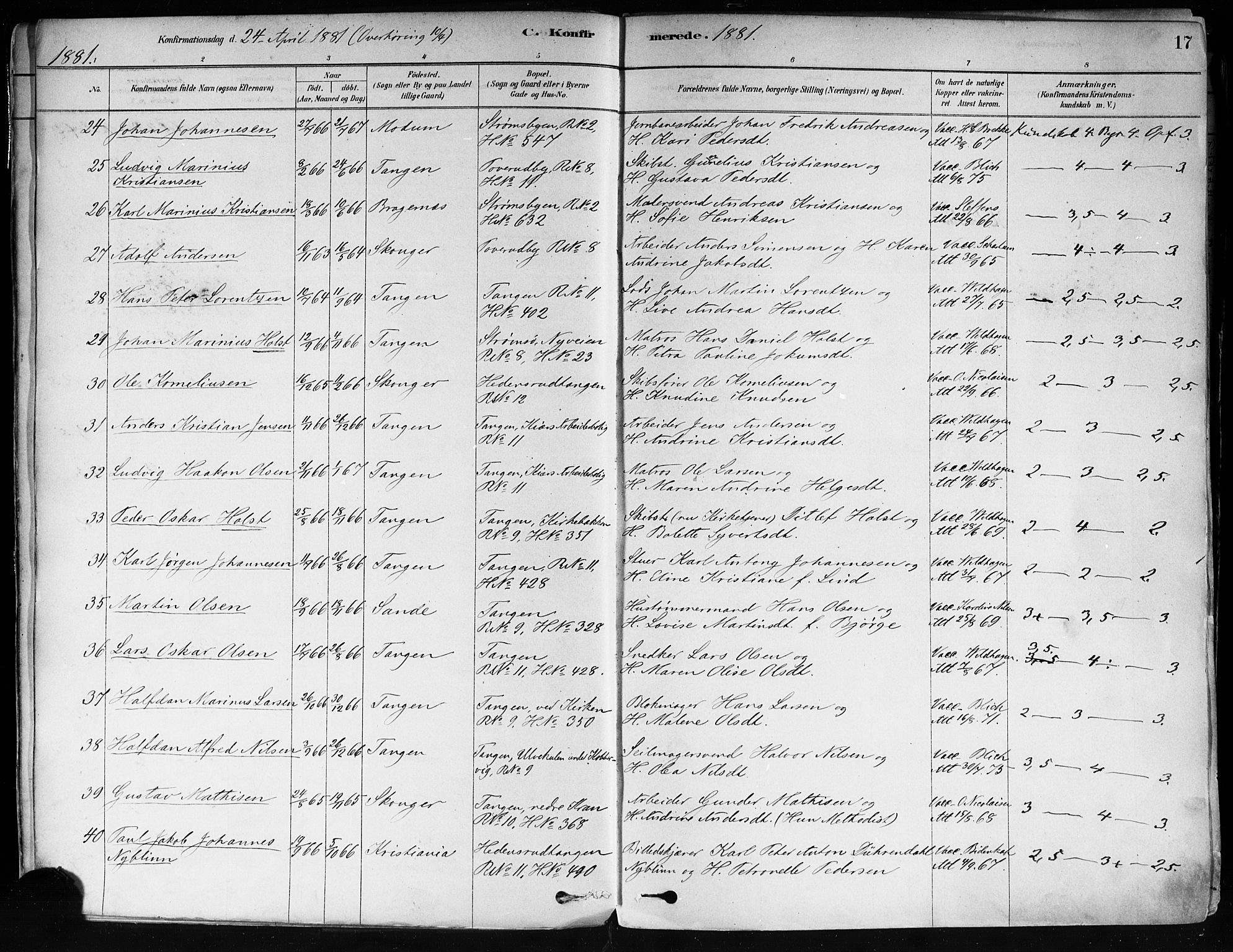 Strømsø kirkebøker, AV/SAKO-A-246/F/Fa/L0022: Parish register (official) no. I 22, 1879-1899, p. 17