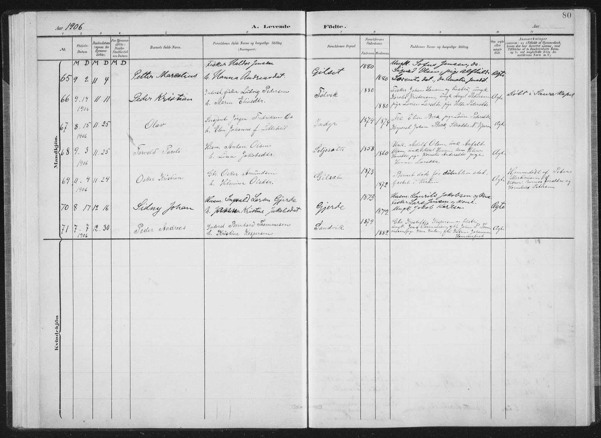 Ministerialprotokoller, klokkerbøker og fødselsregistre - Nordland, AV/SAT-A-1459/805/L0102: Parish register (official) no. 805A08I, 1900-1909, p. 80