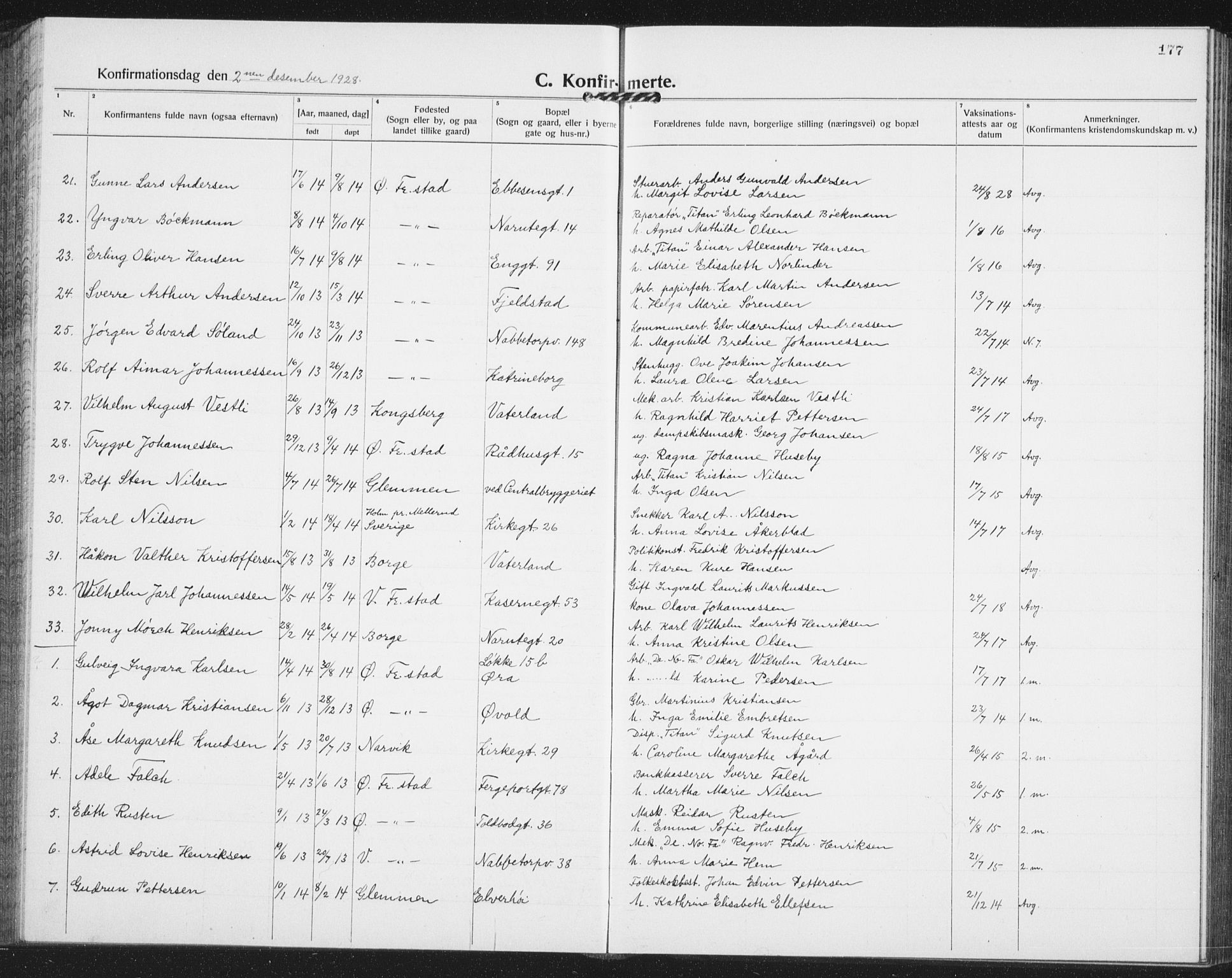 Østre Fredrikstad prestekontor Kirkebøker, AV/SAO-A-10907/G/Ga/L0003: Parish register (copy) no. 3, 1920-1940, p. 177