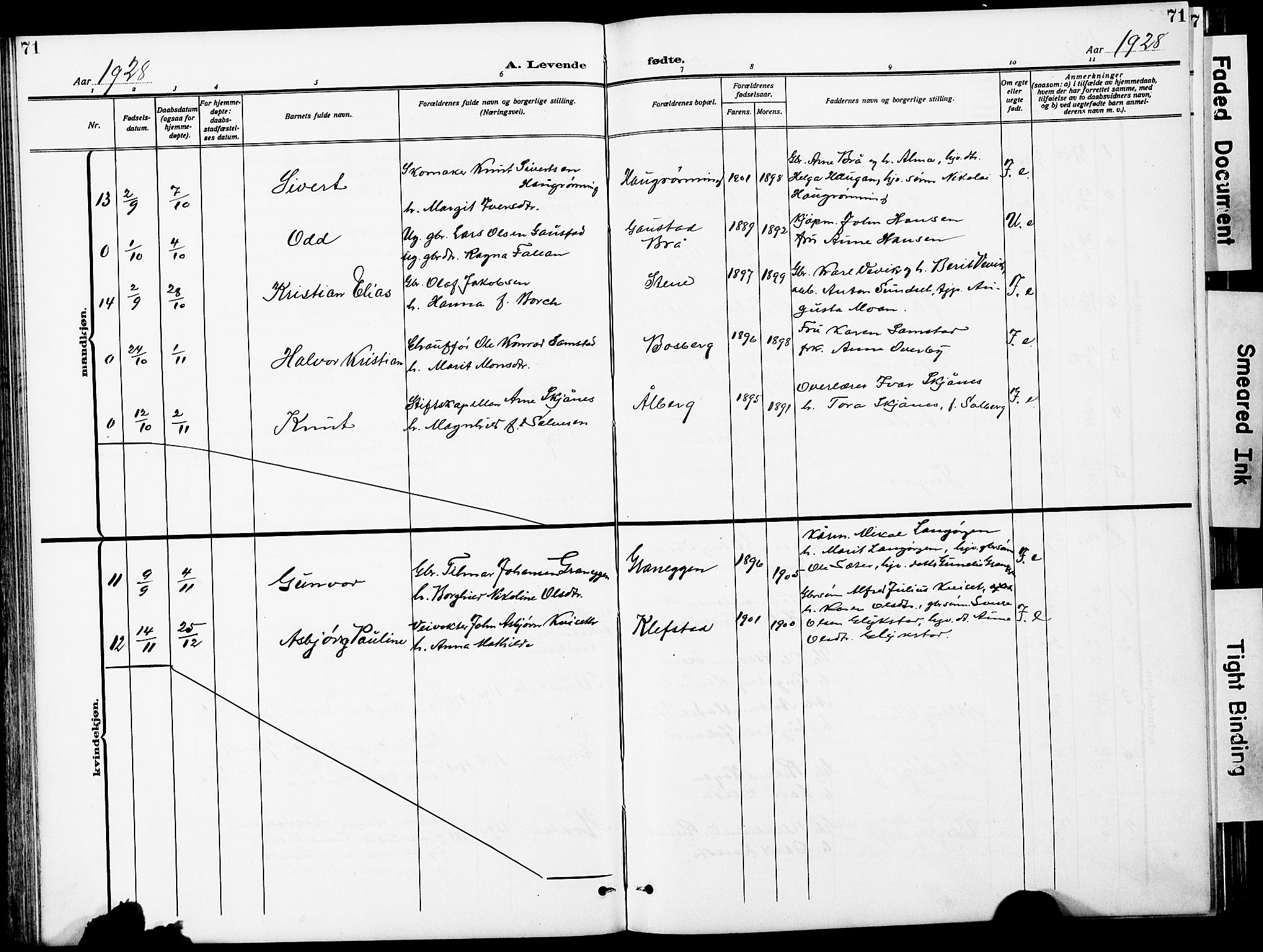 Ministerialprotokoller, klokkerbøker og fødselsregistre - Sør-Trøndelag, AV/SAT-A-1456/612/L0388: Parish register (copy) no. 612C04, 1909-1929, p. 71