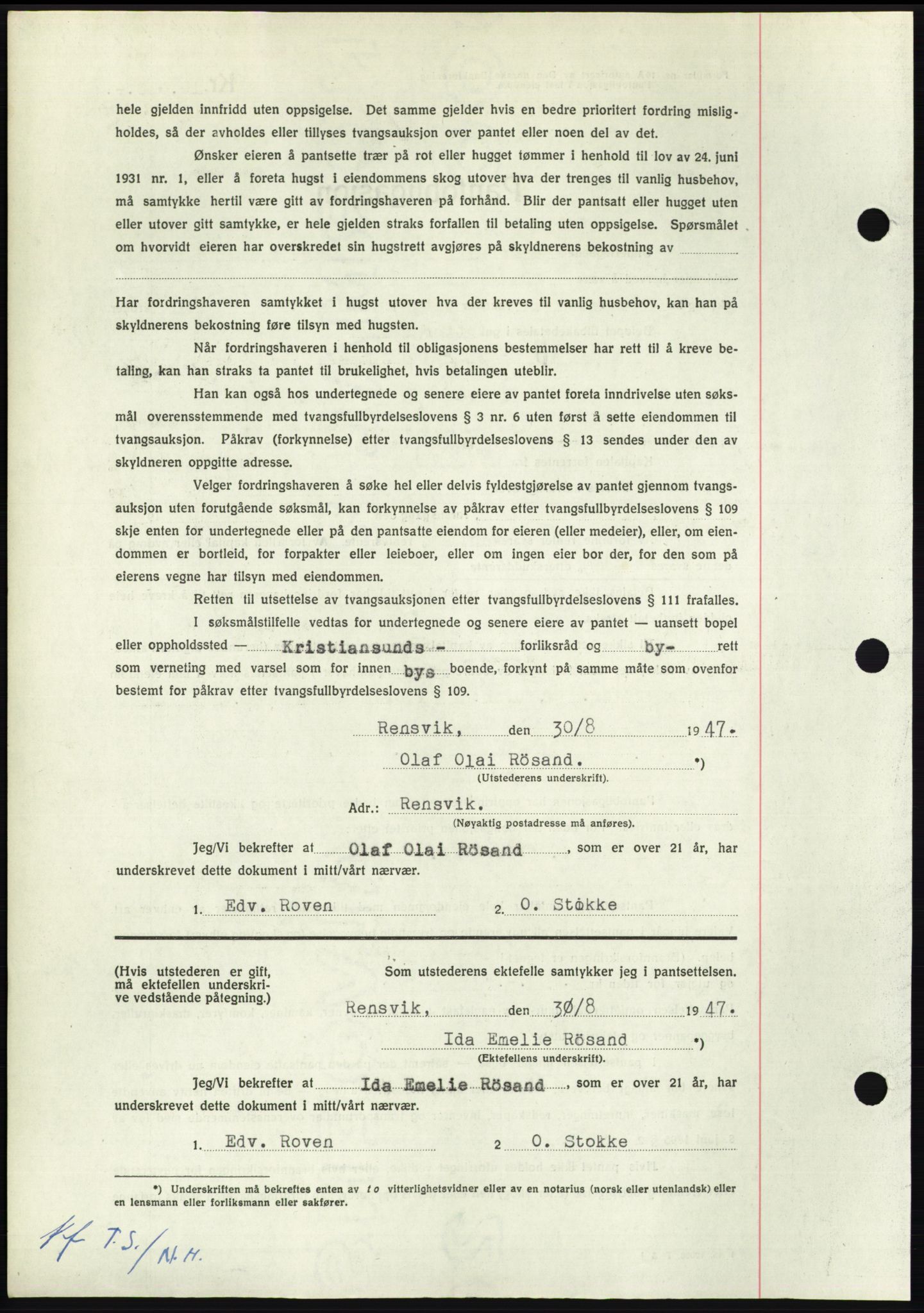 Nordmøre sorenskriveri, AV/SAT-A-4132/1/2/2Ca: Mortgage book no. B96, 1947-1947, Diary no: : 1966/1947