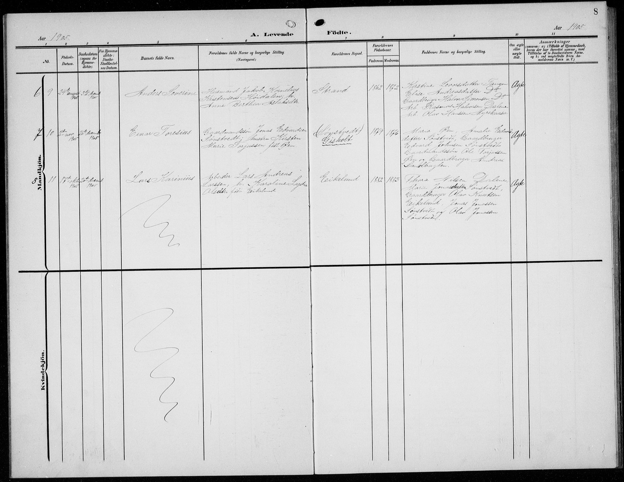 Solum kirkebøker, SAKO/A-306/G/Gc/L0002: Parish register (copy) no. III 2, 1902-1934, p. 8