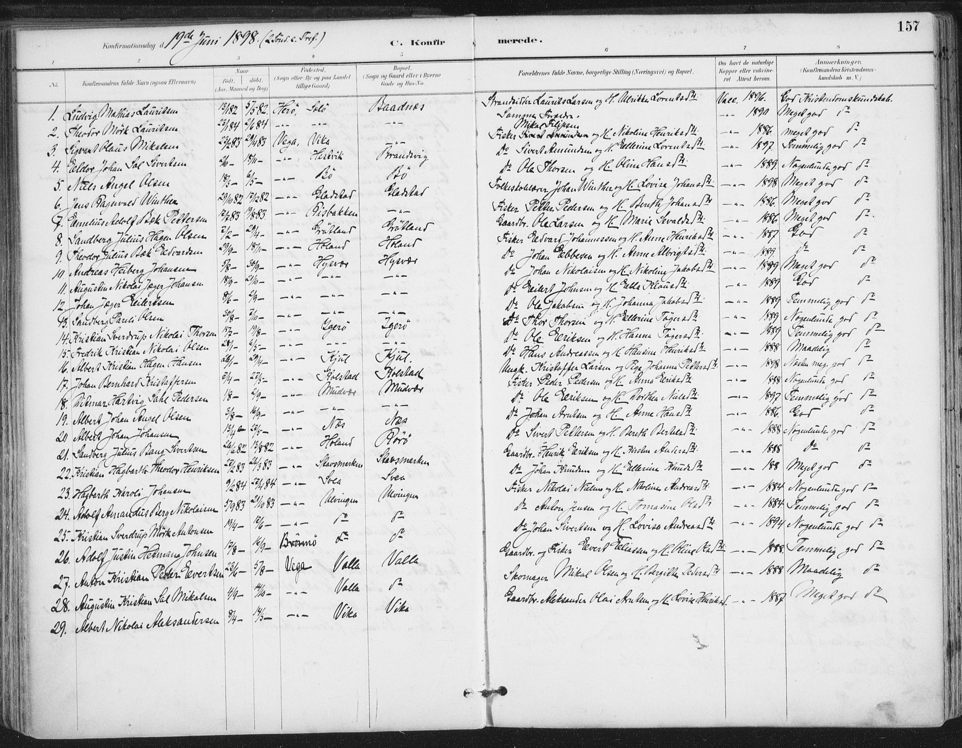 Ministerialprotokoller, klokkerbøker og fødselsregistre - Nordland, AV/SAT-A-1459/816/L0244: Parish register (official) no. 816A10, 1886-1903, p. 157