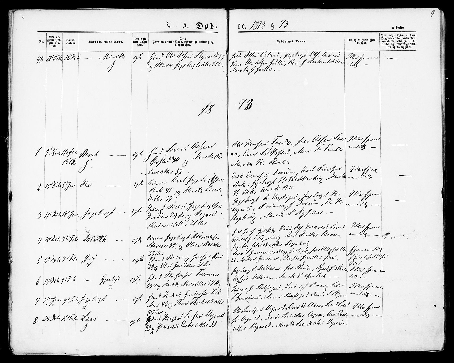 Ministerialprotokoller, klokkerbøker og fødselsregistre - Sør-Trøndelag, SAT/A-1456/678/L0900: Parish register (official) no. 678A09, 1872-1881, p. 9