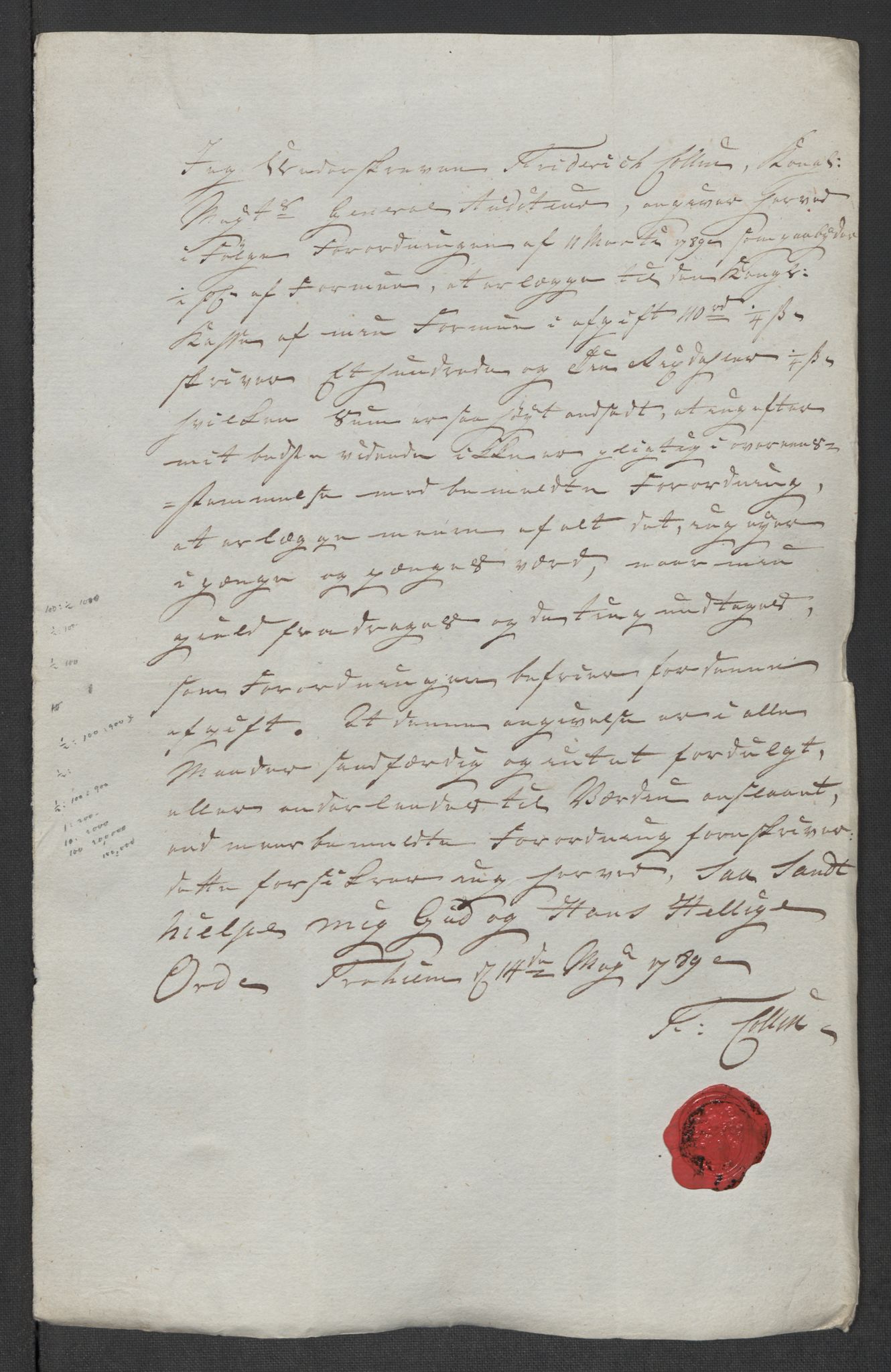 Rentekammeret inntil 1814, Reviderte regnskaper, Mindre regnskaper, AV/RA-EA-4068/Rf/Rfe/L0052:  Trondheim, 1789, p. 350