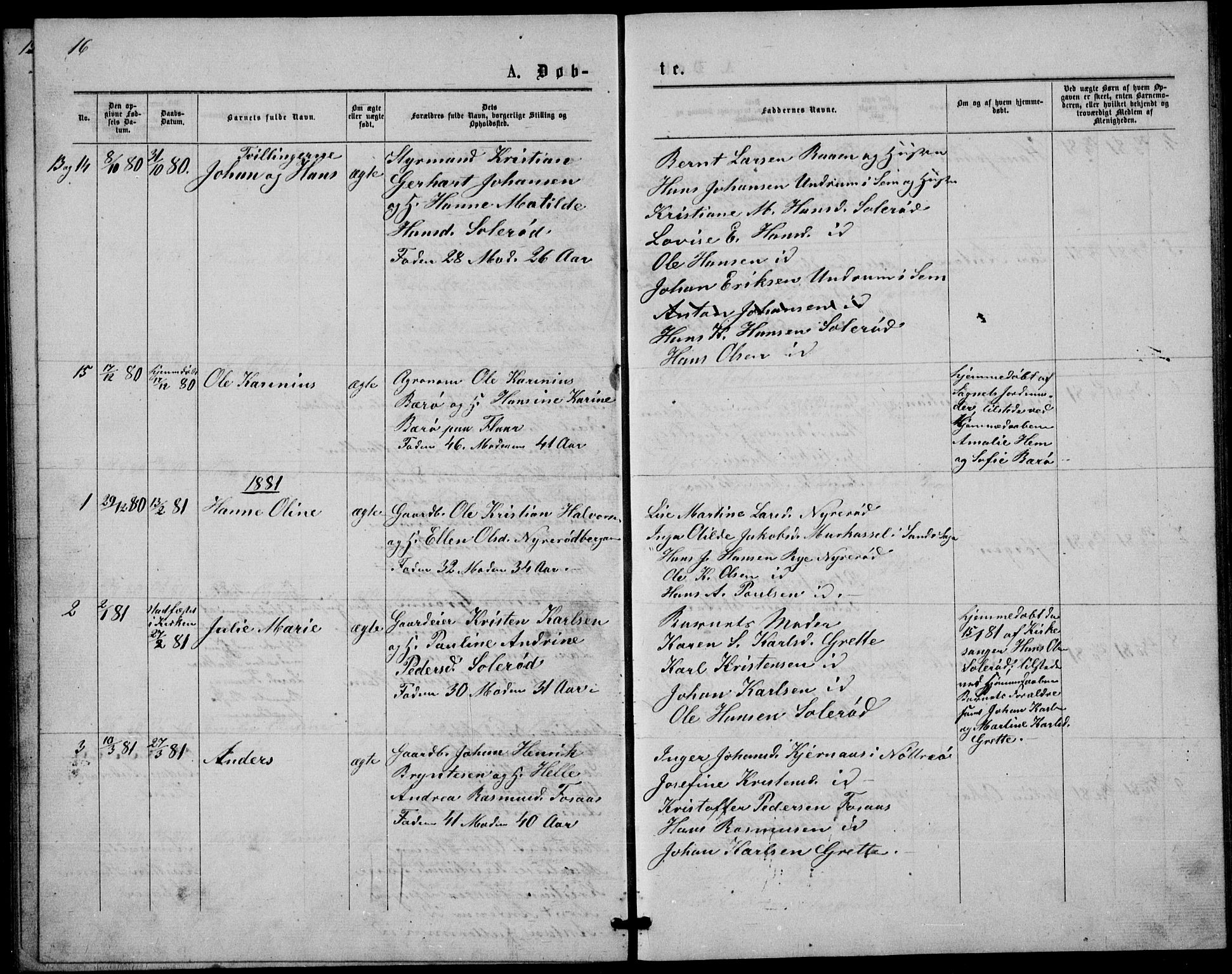 Våle kirkebøker, AV/SAKO-A-334/G/Gb/L0001: Parish register (copy) no. II 1, 1874-1891, p. 16