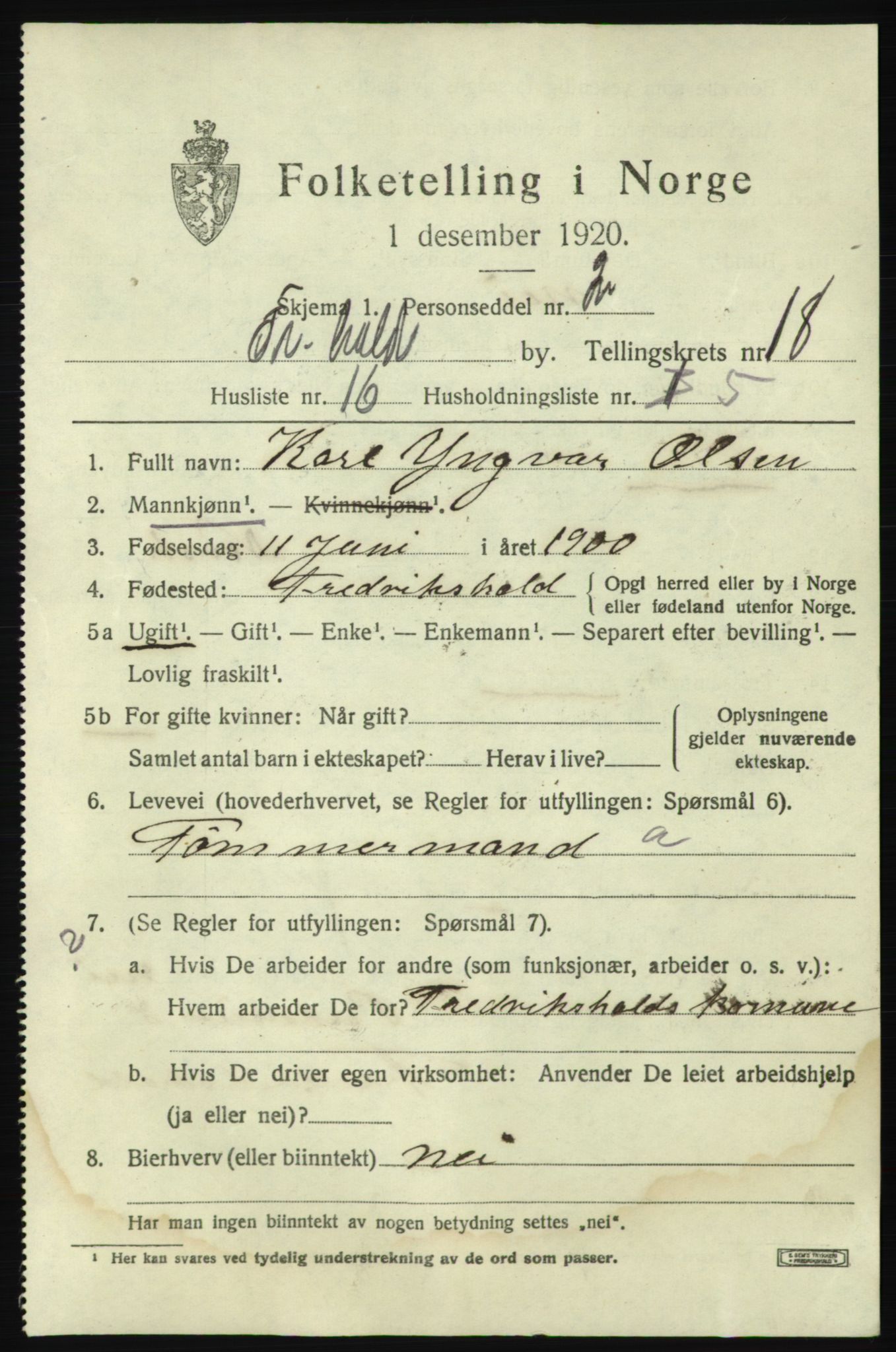 SAO, 1920 census for Fredrikshald, 1920, p. 27477
