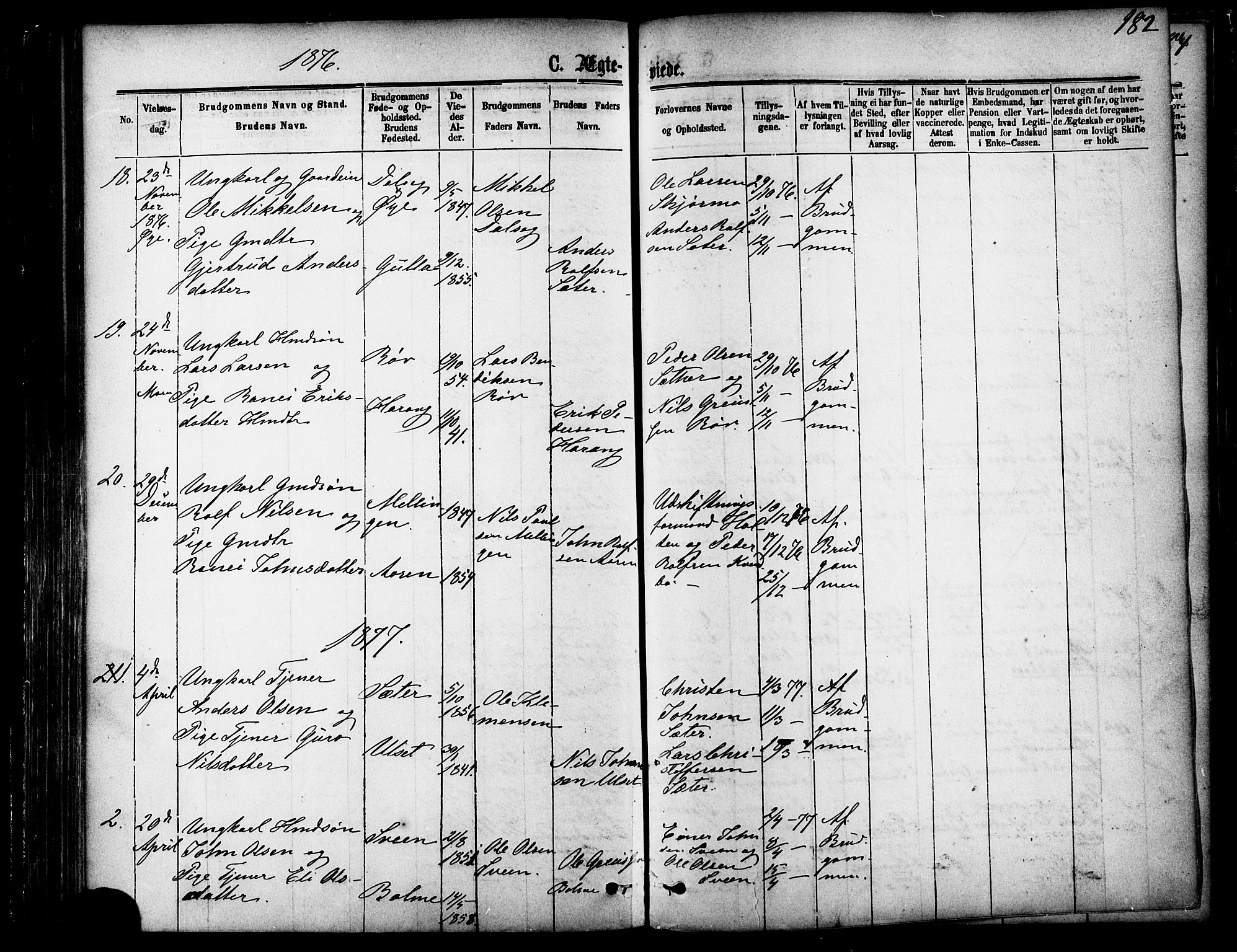 Ministerialprotokoller, klokkerbøker og fødselsregistre - Møre og Romsdal, SAT/A-1454/595/L1046: Parish register (official) no. 595A08, 1874-1884, p. 182