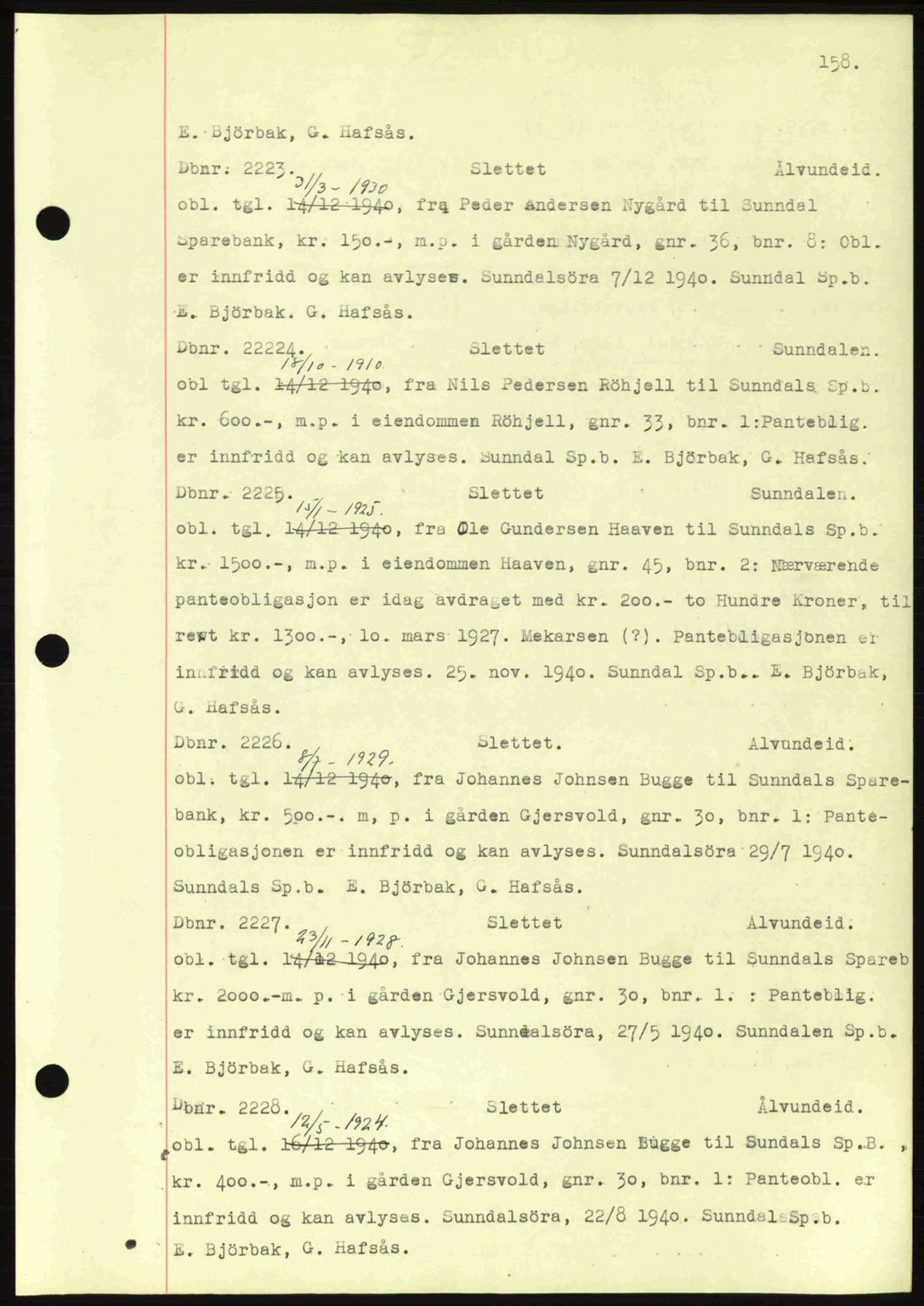 Nordmøre sorenskriveri, AV/SAT-A-4132/1/2/2Ca: Mortgage book no. C81, 1940-1945, Diary no: : 2223/1940