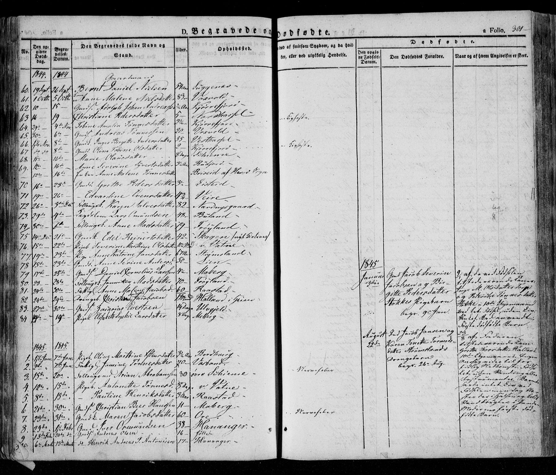 Lista sokneprestkontor, AV/SAK-1111-0027/F/Fa/L0009: Parish register (official) no. A 9, 1835-1846, p. 301