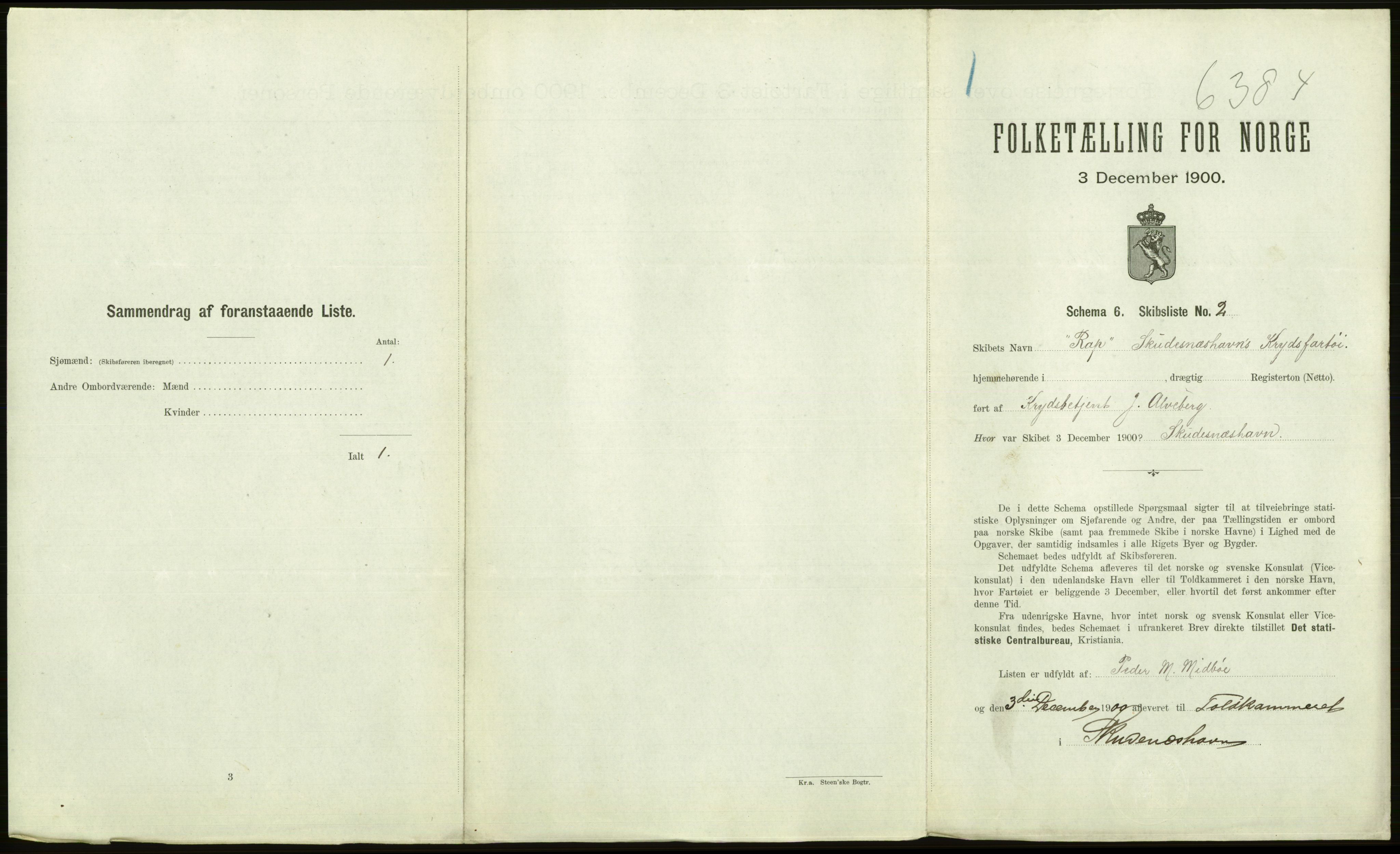 RA, 1900 Census - ship lists from ships in Norwegian harbours, harbours abroad and at sea, 1900, p. 1057