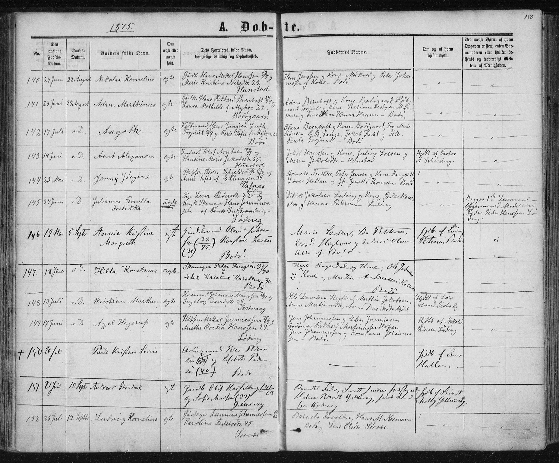 Ministerialprotokoller, klokkerbøker og fødselsregistre - Nordland, AV/SAT-A-1459/801/L0008: Parish register (official) no. 801A08, 1864-1875, p. 150