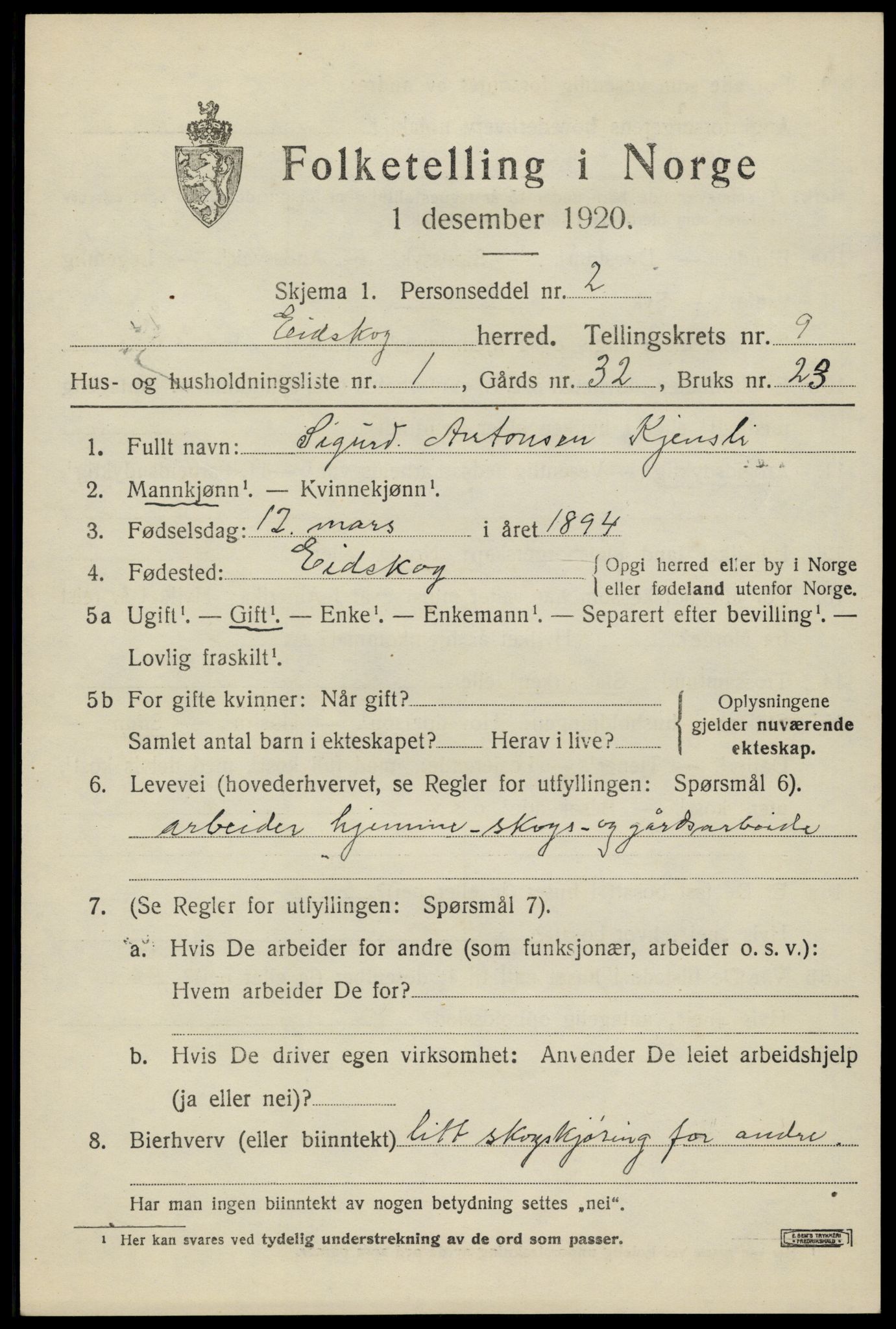 SAH, 1920 census for Eidskog, 1920, p. 10173