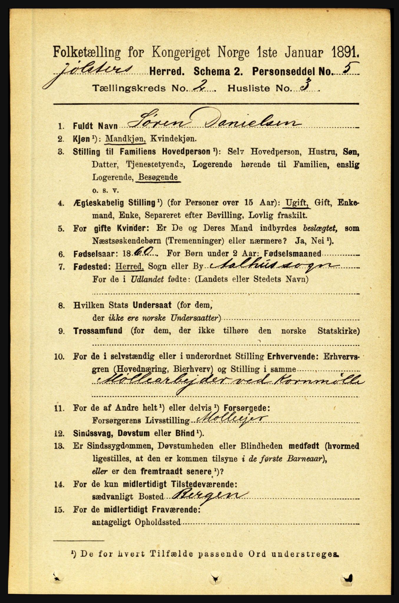 RA, 1891 census for 1431 Jølster, 1891, p. 589