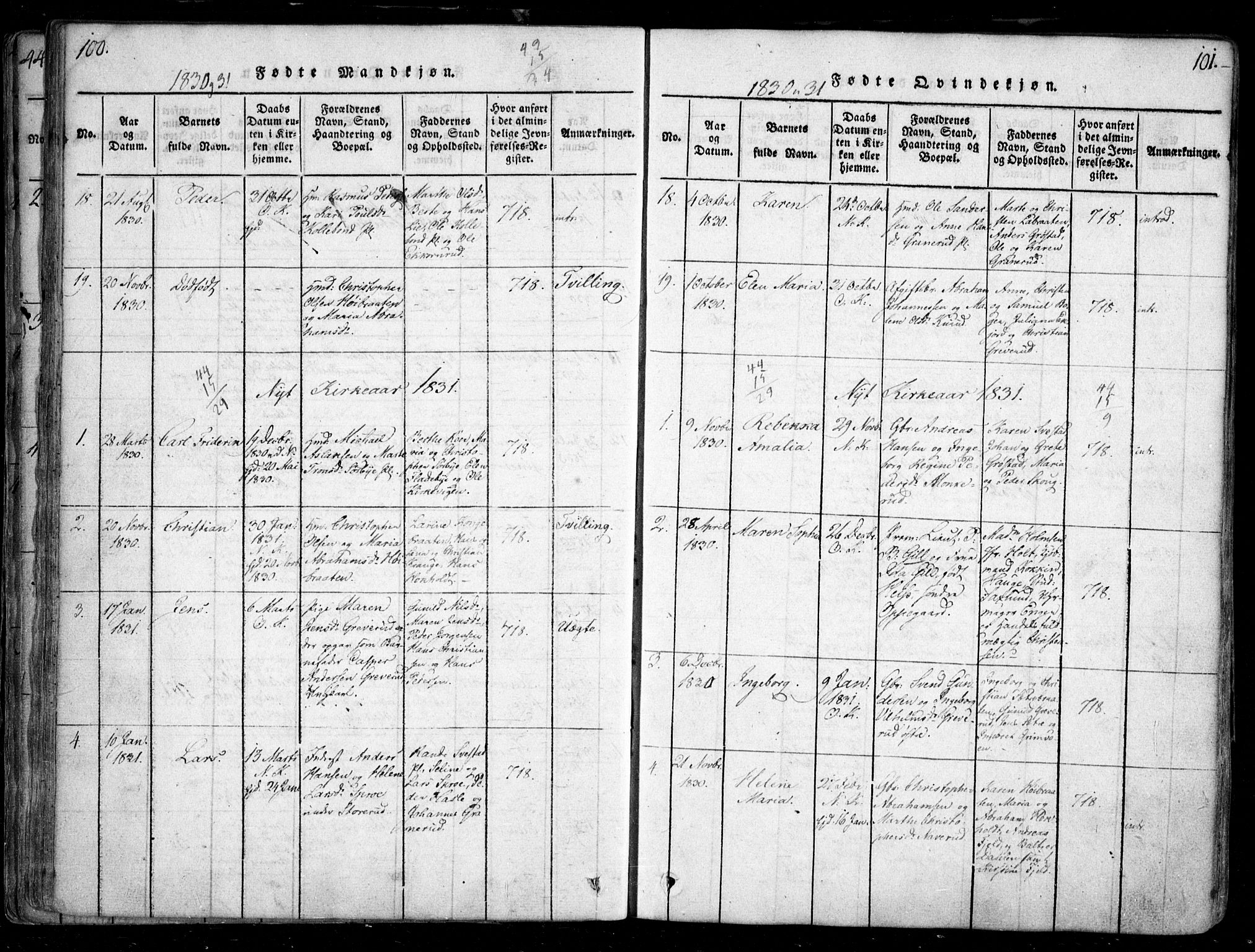Nesodden prestekontor Kirkebøker, SAO/A-10013/F/Fa/L0006: Parish register (official) no. I 6, 1814-1847, p. 100-101
