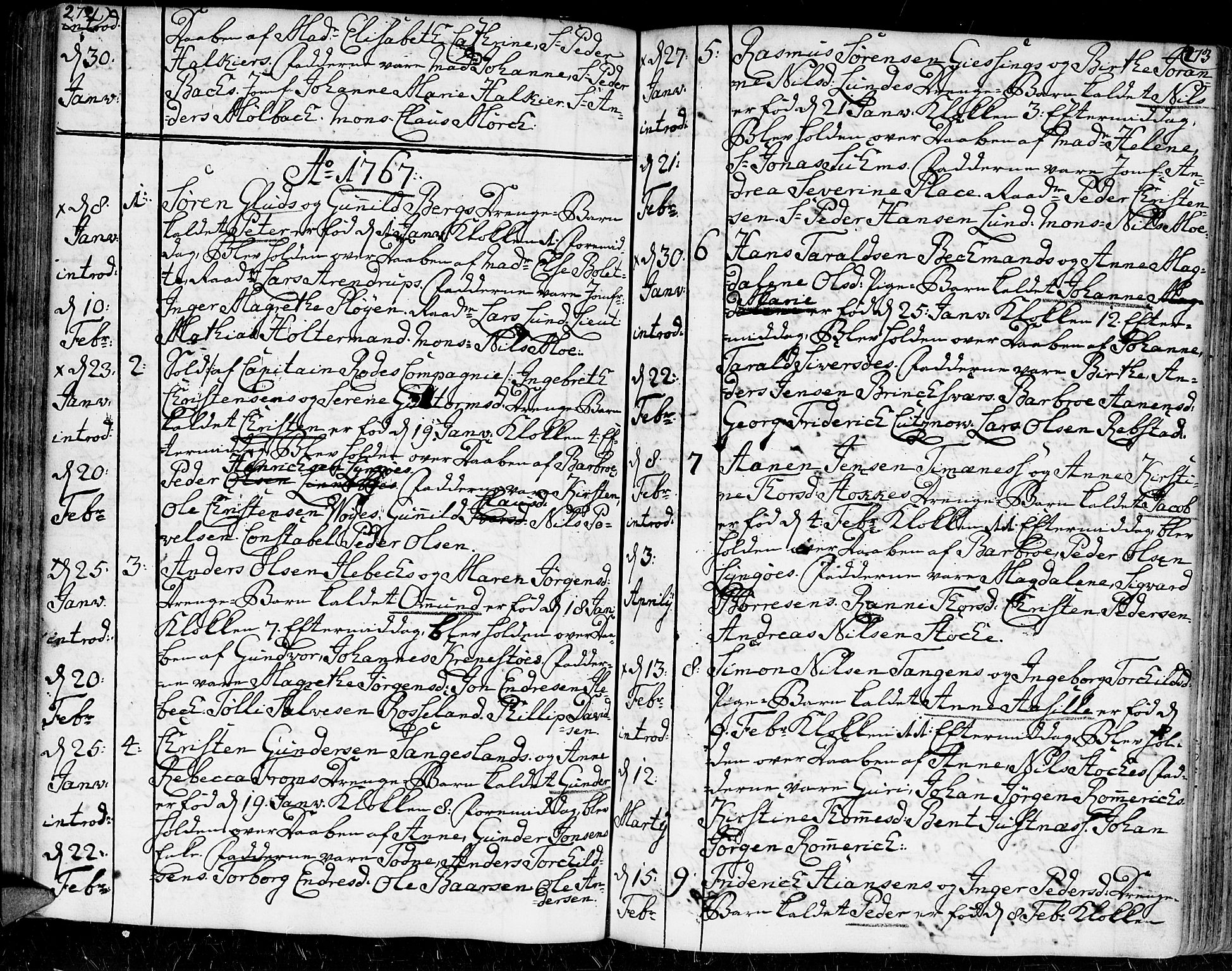 Kristiansand domprosti, SAK/1112-0006/F/Fa/L0002: Parish register (official) no. A 2, 1755-1778, p. 272-273