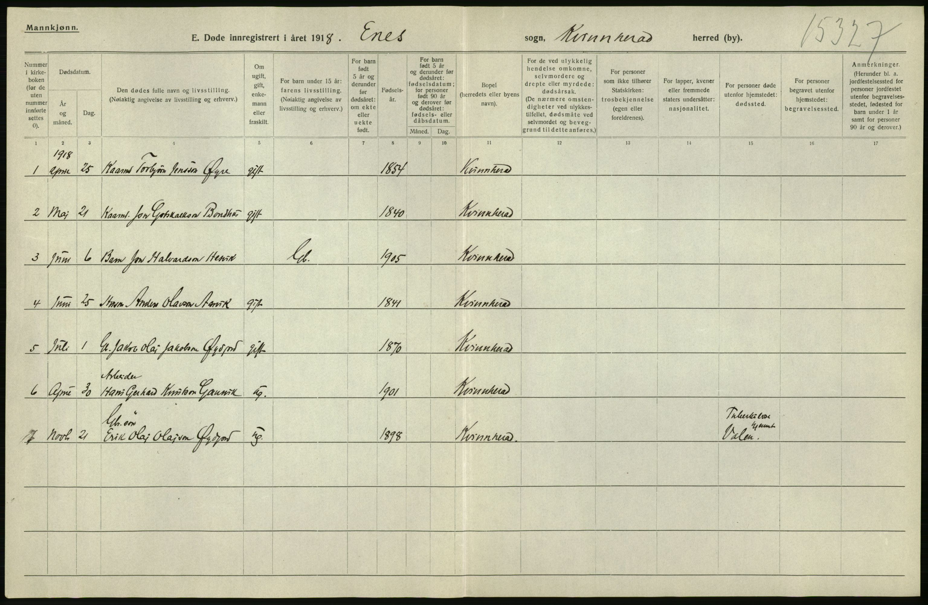 Statistisk sentralbyrå, Sosiodemografiske emner, Befolkning, AV/RA-S-2228/D/Df/Dfb/Dfbh/L0036: Hordaland fylke: Døde., 1918, p. 18