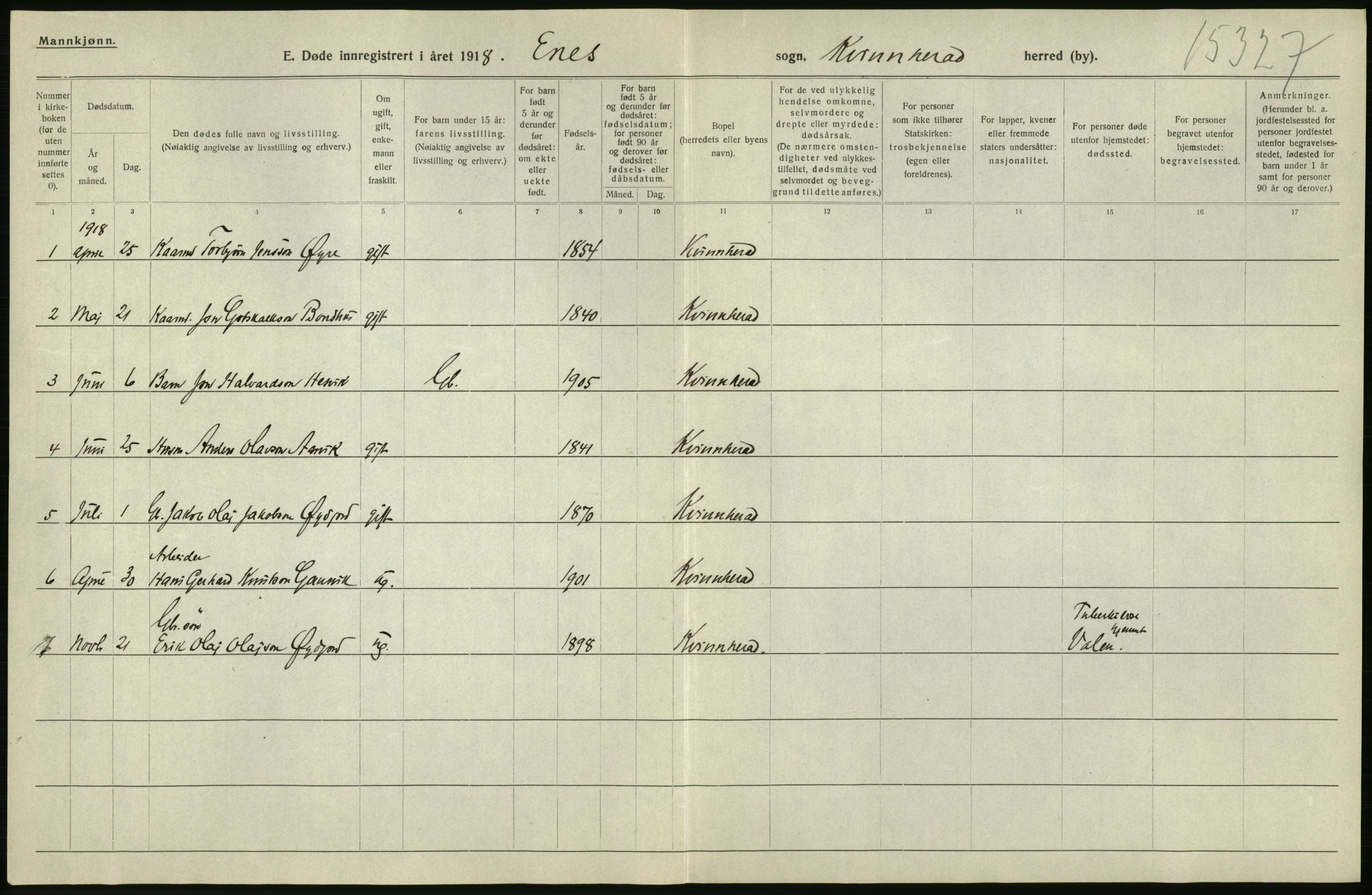 Statistisk sentralbyrå, Sosiodemografiske emner, Befolkning, RA/S-2228/D/Df/Dfb/Dfbh/L0036: Hordaland fylke: Døde., 1918, p. 18