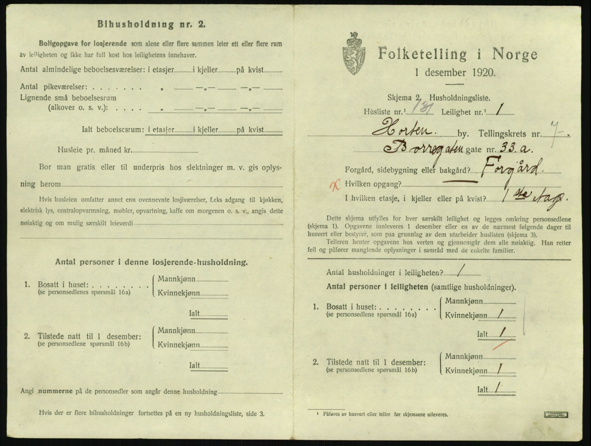 SAKO, 1920 census for Horten, 1920, p. 7665