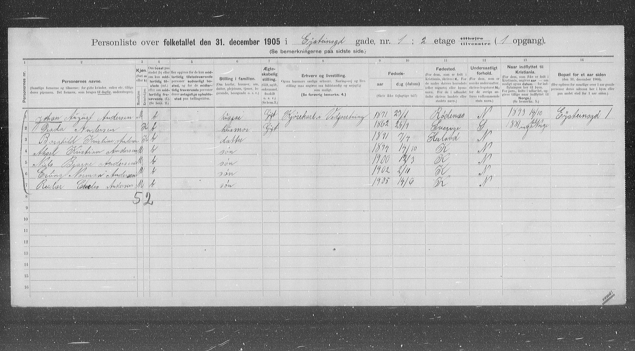 OBA, Municipal Census 1905 for Kristiania, 1905, p. 67672