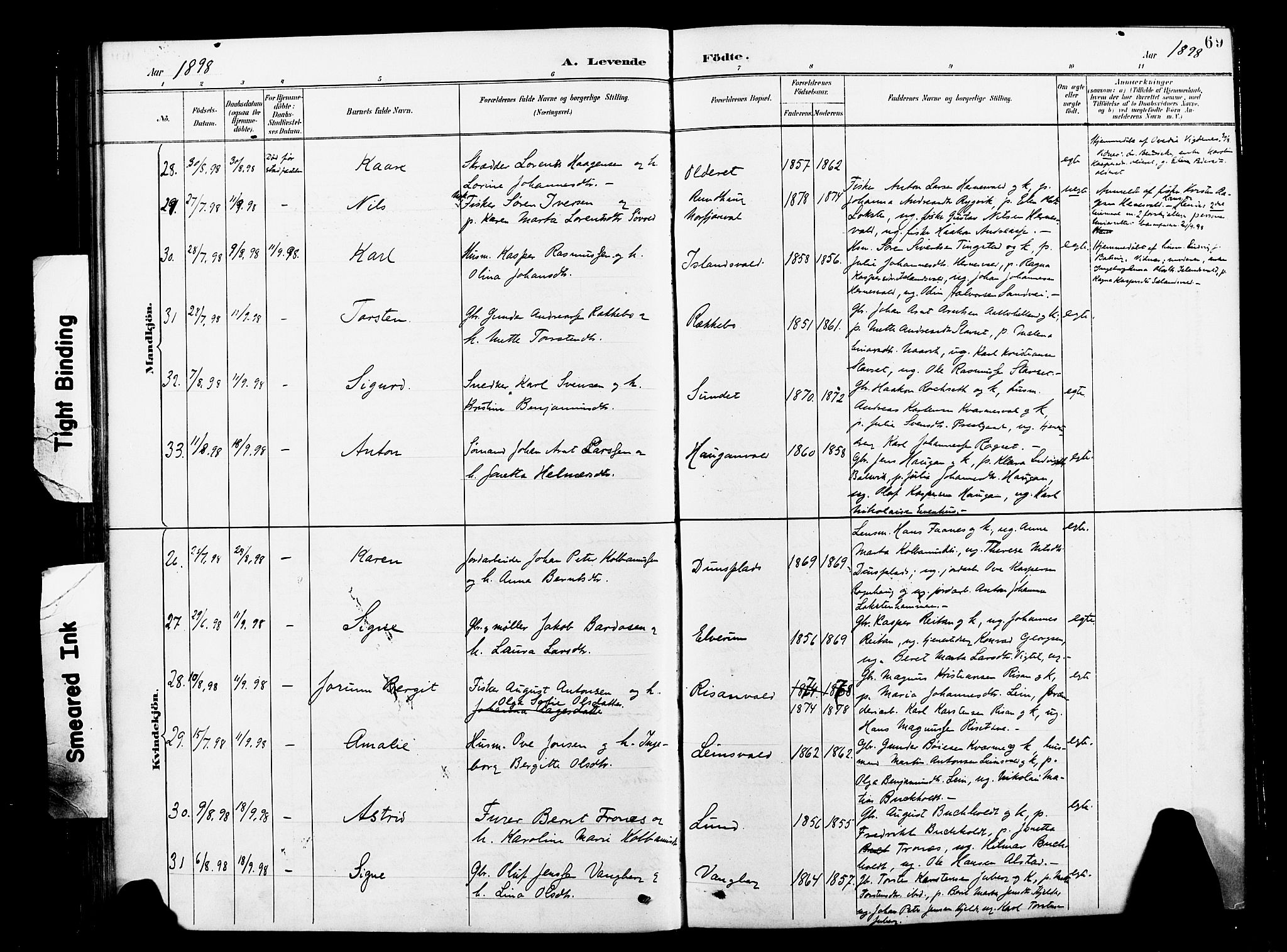 Ministerialprotokoller, klokkerbøker og fødselsregistre - Nord-Trøndelag, AV/SAT-A-1458/713/L0121: Parish register (official) no. 713A10, 1888-1898, p. 69