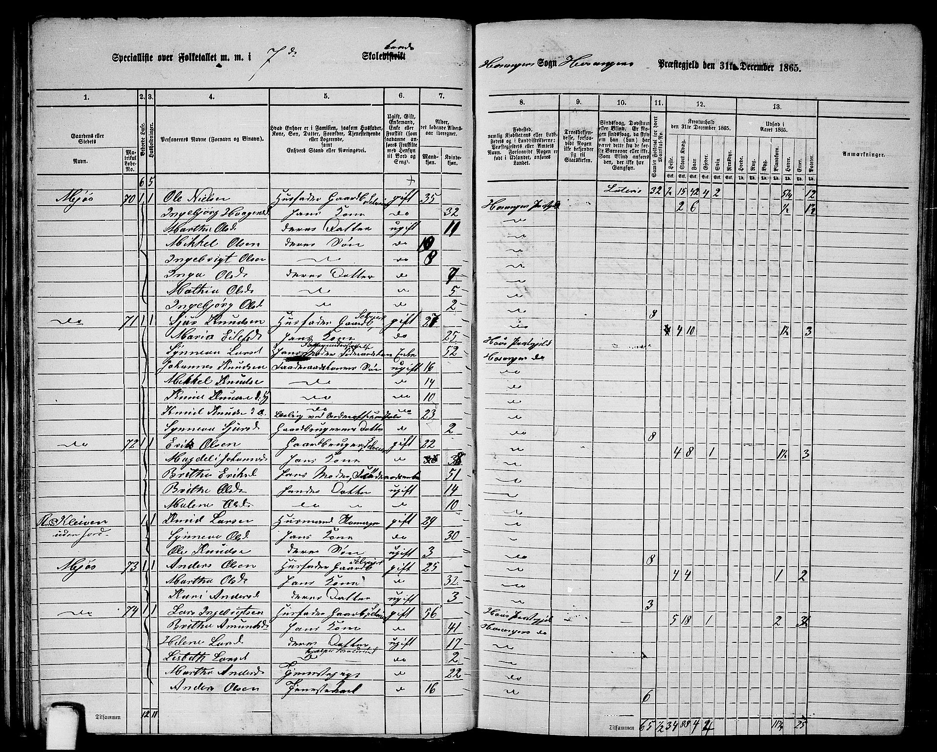 RA, 1865 census for Hosanger, 1865, p. 52