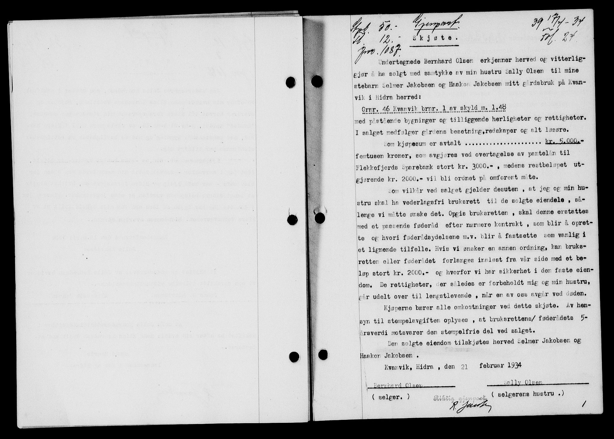 Flekkefjord sorenskriveri, SAK/1221-0001/G/Gb/Gba/L0051: Mortgage book no. 47, 1934-1935, Deed date: 08.05.1934