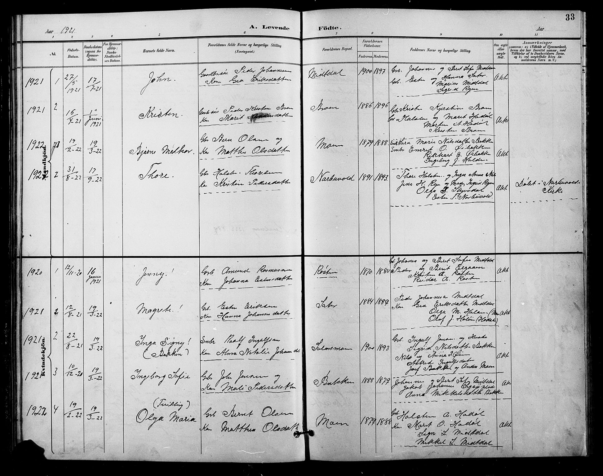 Tolga prestekontor, AV/SAH-PREST-062/L/L0011: Parish register (copy) no. 11, 1894-1925, p. 33