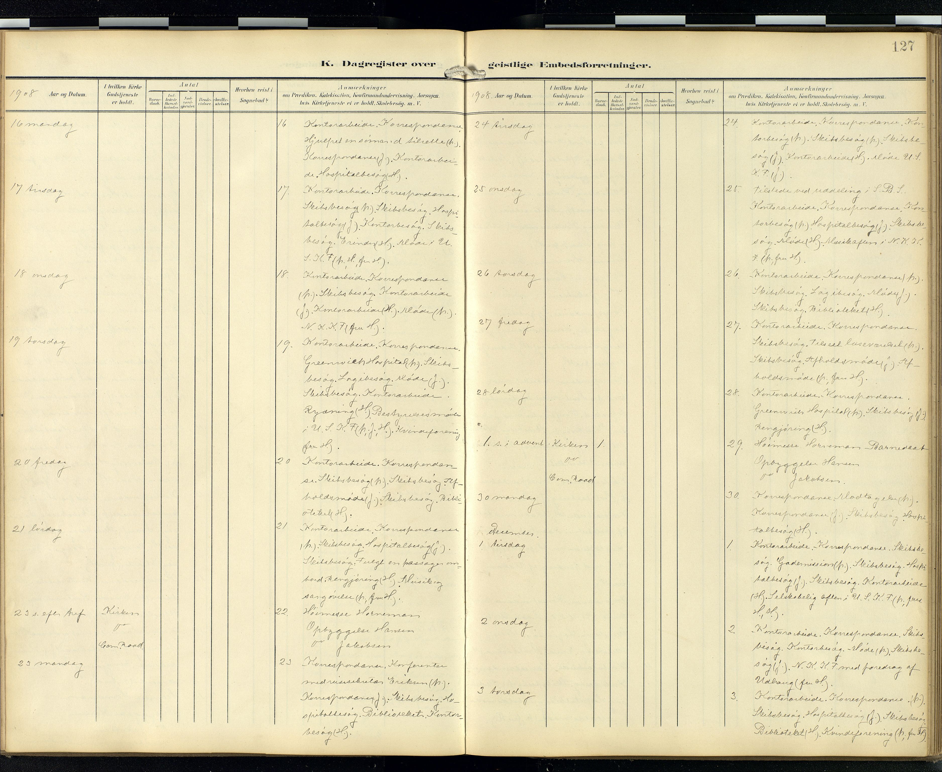 Den norske sjømannsmisjon i utlandet/London m/bistasjoner, AV/SAB-SAB/PA-0103/H/Ha/L0003: Parish register (official) no. A 3, 1903-1934, p. 126b-127a