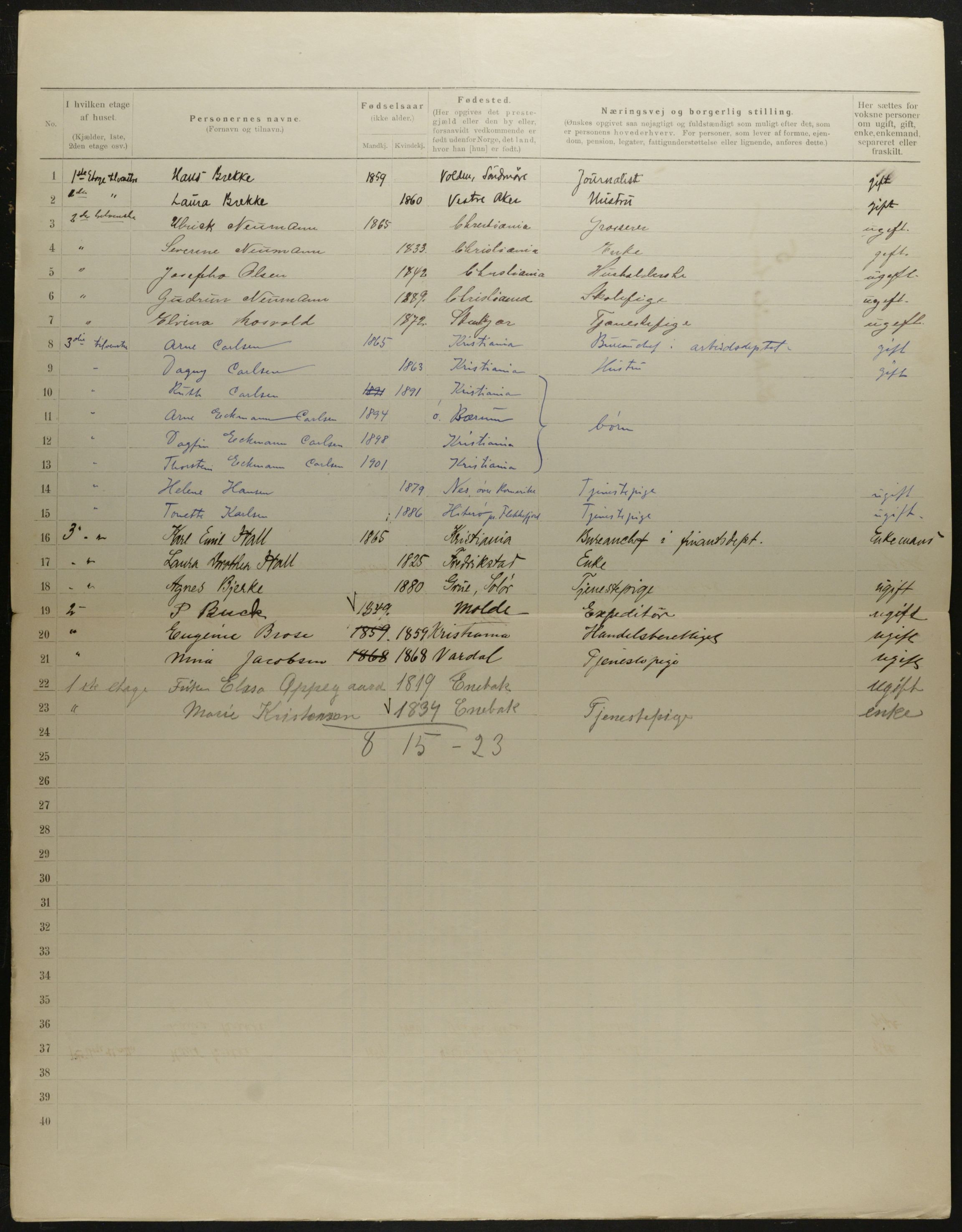 OBA, Municipal Census 1901 for Kristiania, 1901, p. 7008