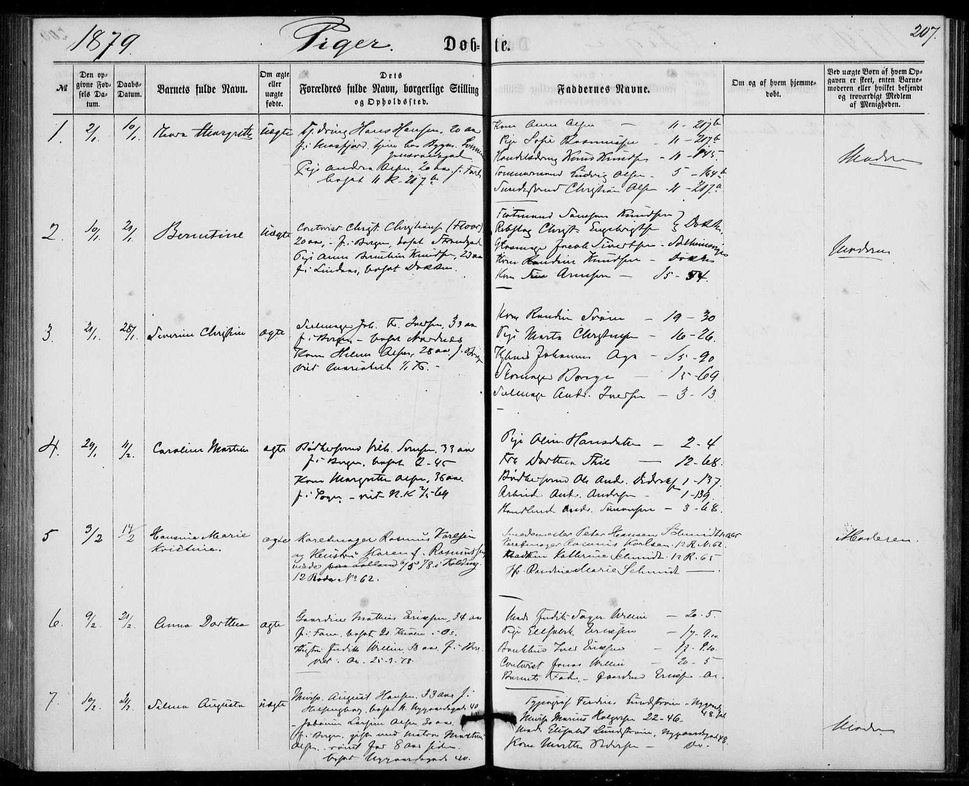 Fødselsstiftelsens sokneprestembete, ført av overlegen*, SAB/-: Parish register (official) no. A 1, 1863-1883, p. 207
