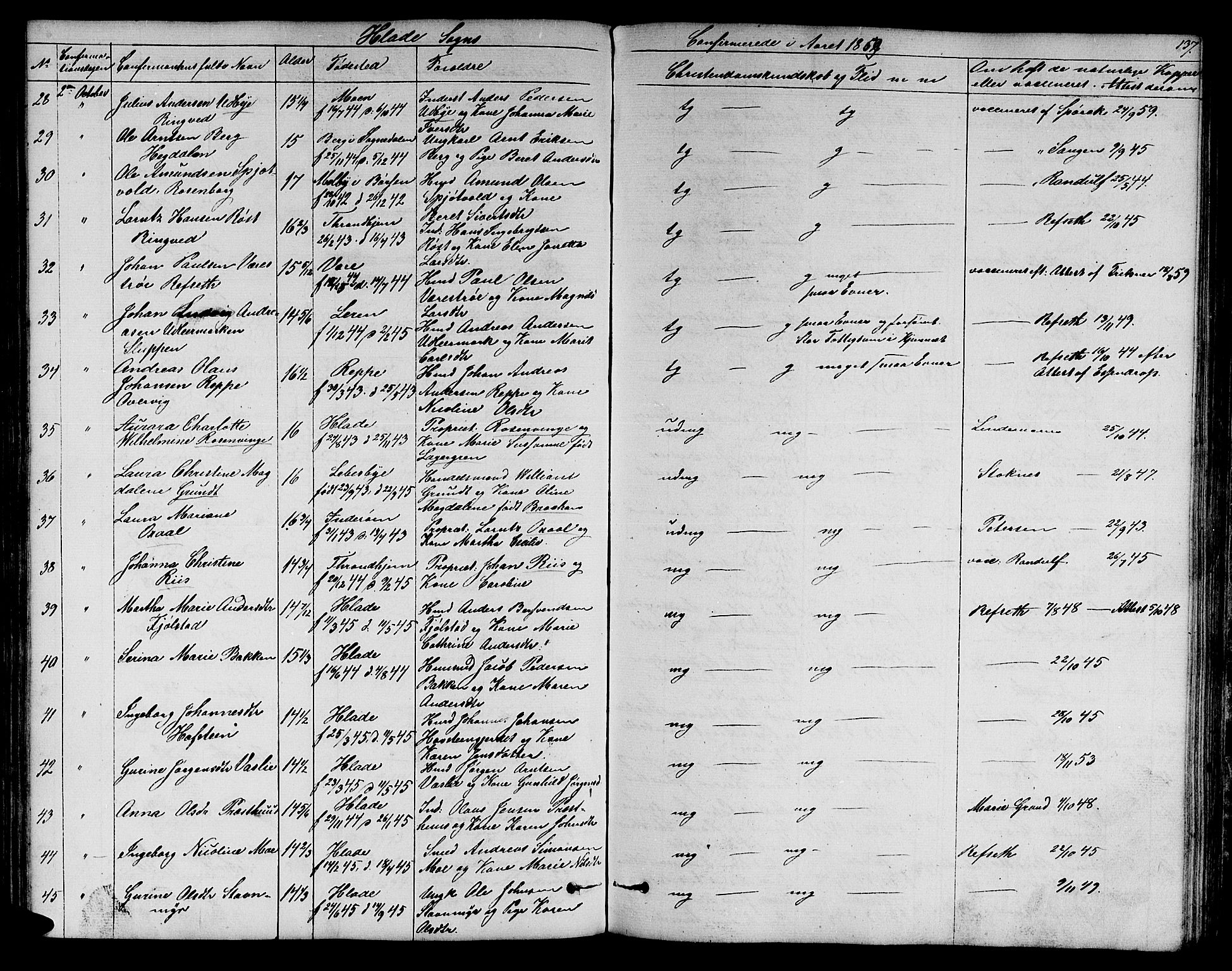 Ministerialprotokoller, klokkerbøker og fødselsregistre - Sør-Trøndelag, AV/SAT-A-1456/606/L0310: Parish register (copy) no. 606C06, 1850-1859, p. 137