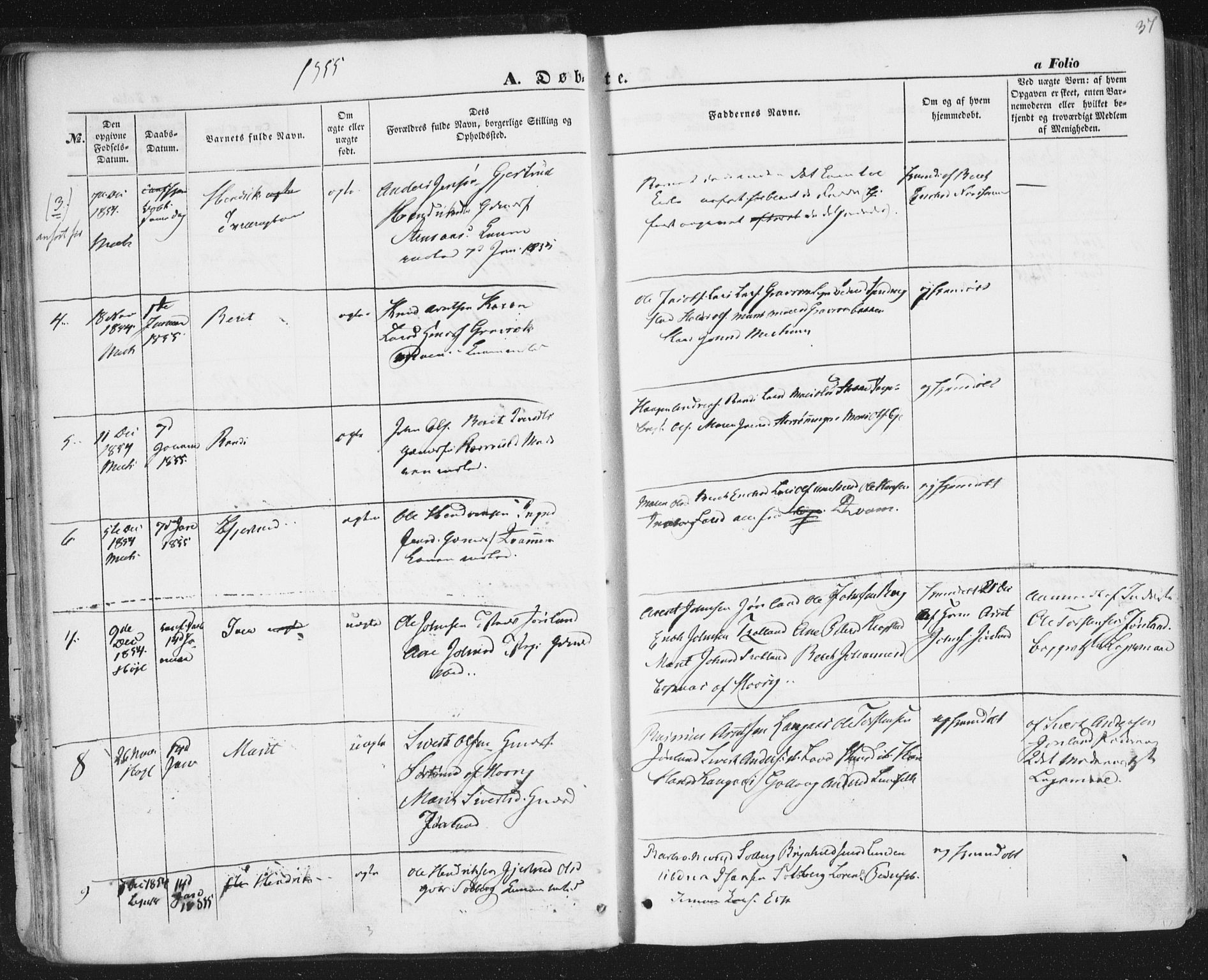 Ministerialprotokoller, klokkerbøker og fødselsregistre - Sør-Trøndelag, AV/SAT-A-1456/691/L1076: Parish register (official) no. 691A08, 1852-1861, p. 37