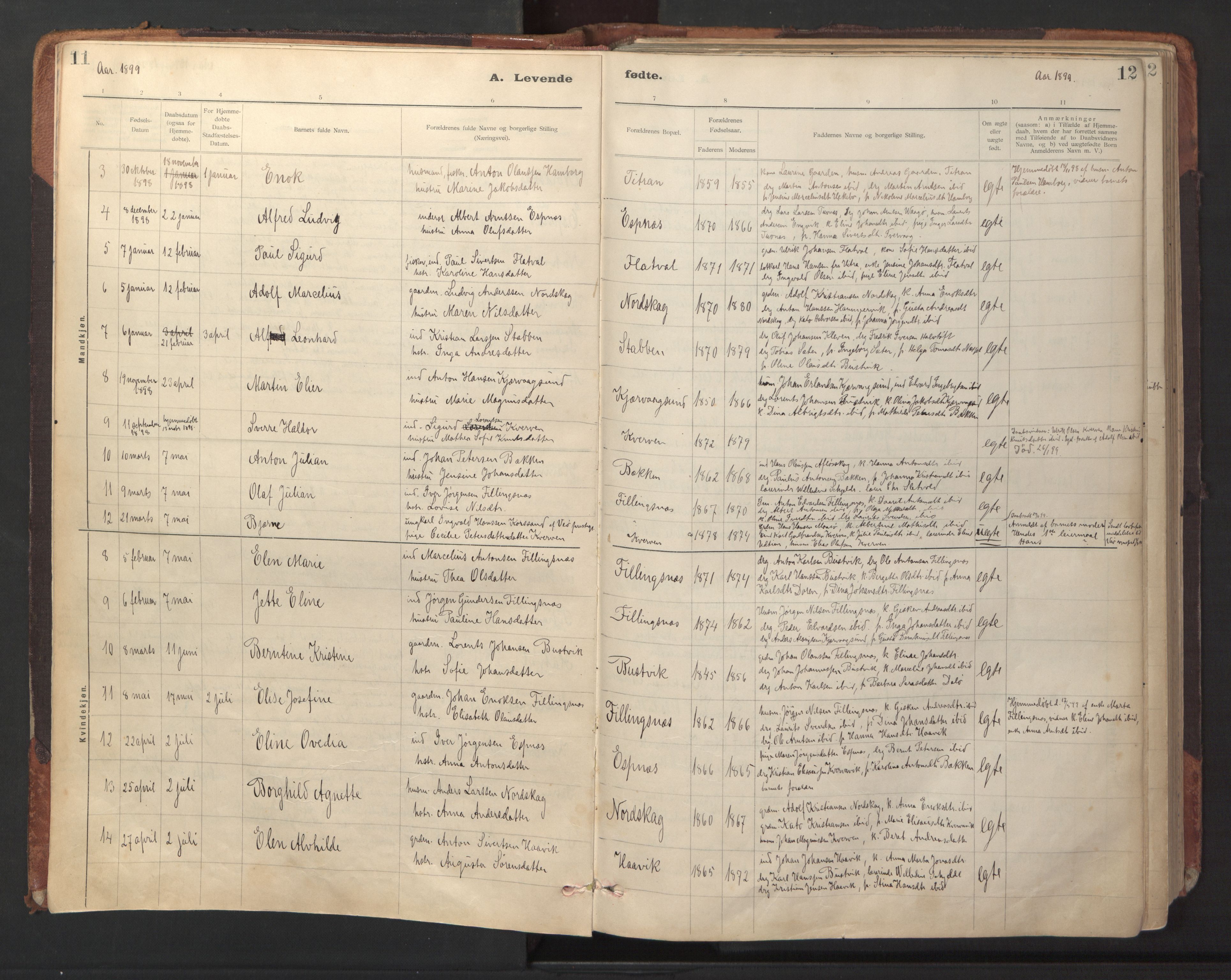 Ministerialprotokoller, klokkerbøker og fødselsregistre - Sør-Trøndelag, SAT/A-1456/641/L0596: Parish register (official) no. 641A02, 1898-1915, p. 11-12