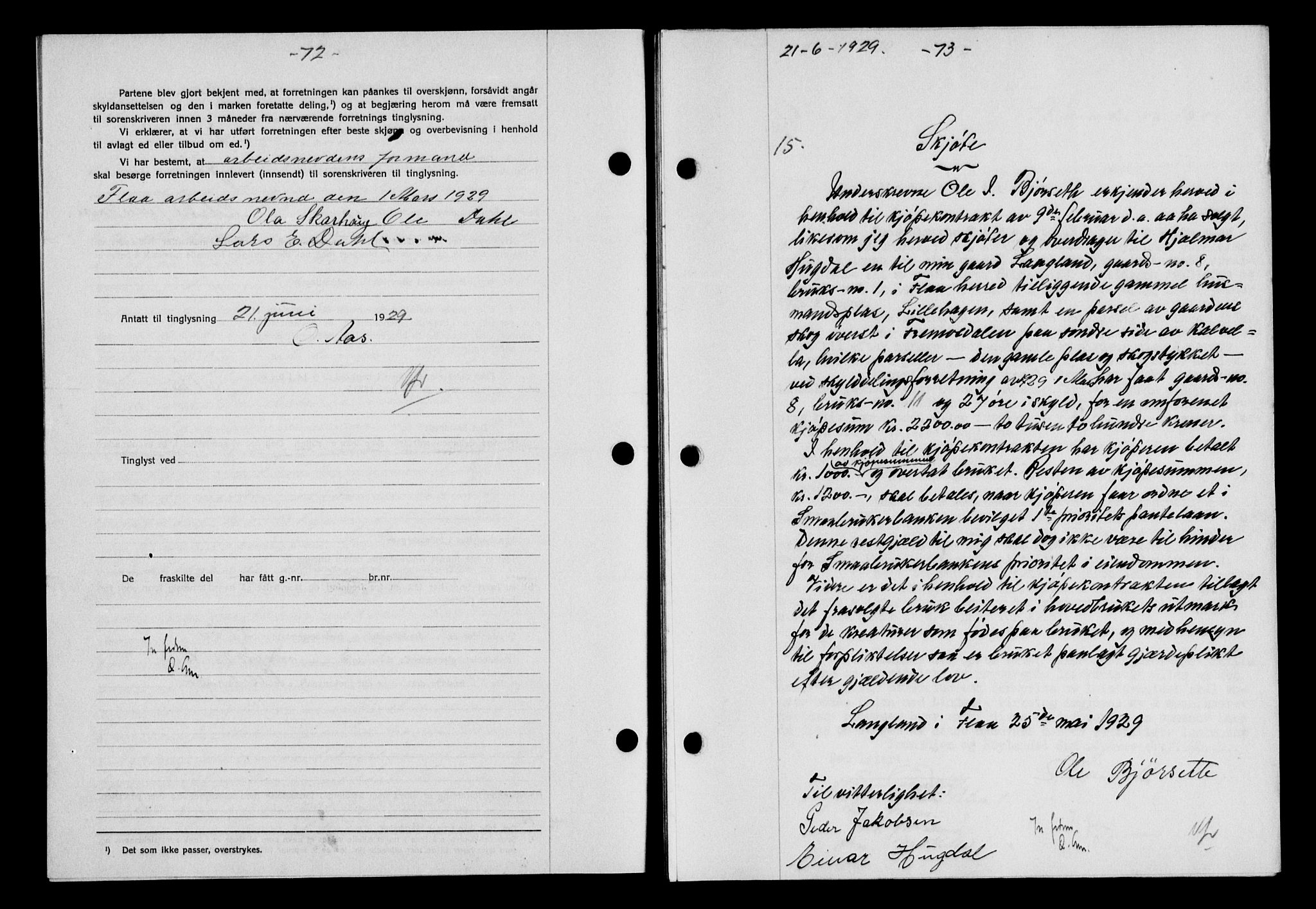 Gauldal sorenskriveri, AV/SAT-A-0014/1/2/2C/L0038: Mortgage book no. 39, 1929-1930, Deed date: 21.06.1929