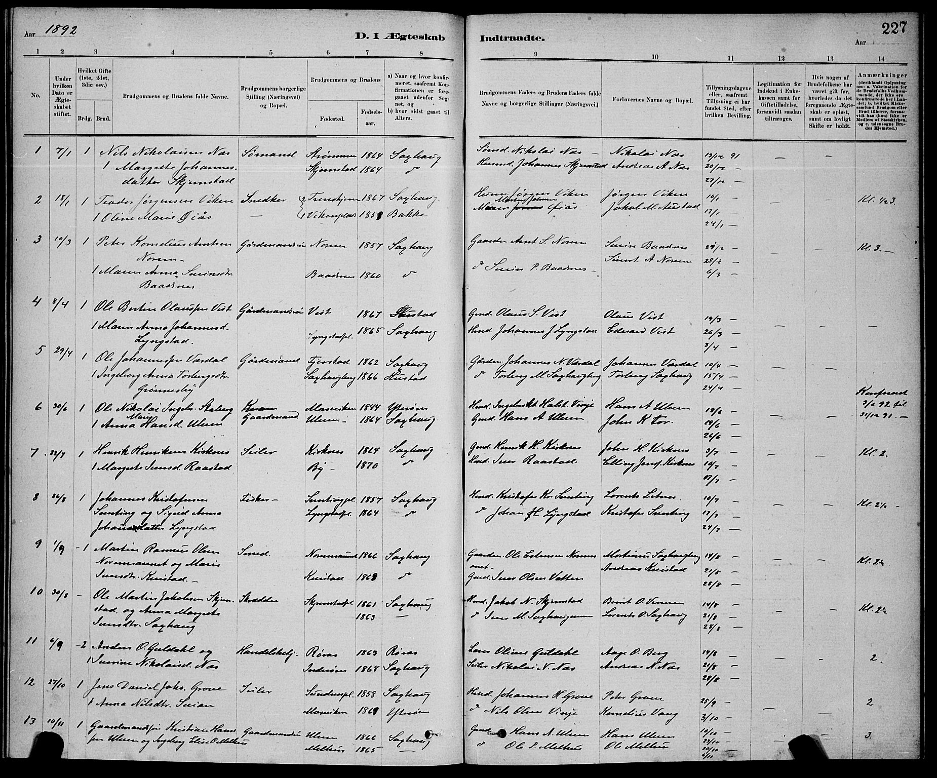 Ministerialprotokoller, klokkerbøker og fødselsregistre - Nord-Trøndelag, SAT/A-1458/730/L0301: Parish register (copy) no. 730C04, 1880-1897, p. 227