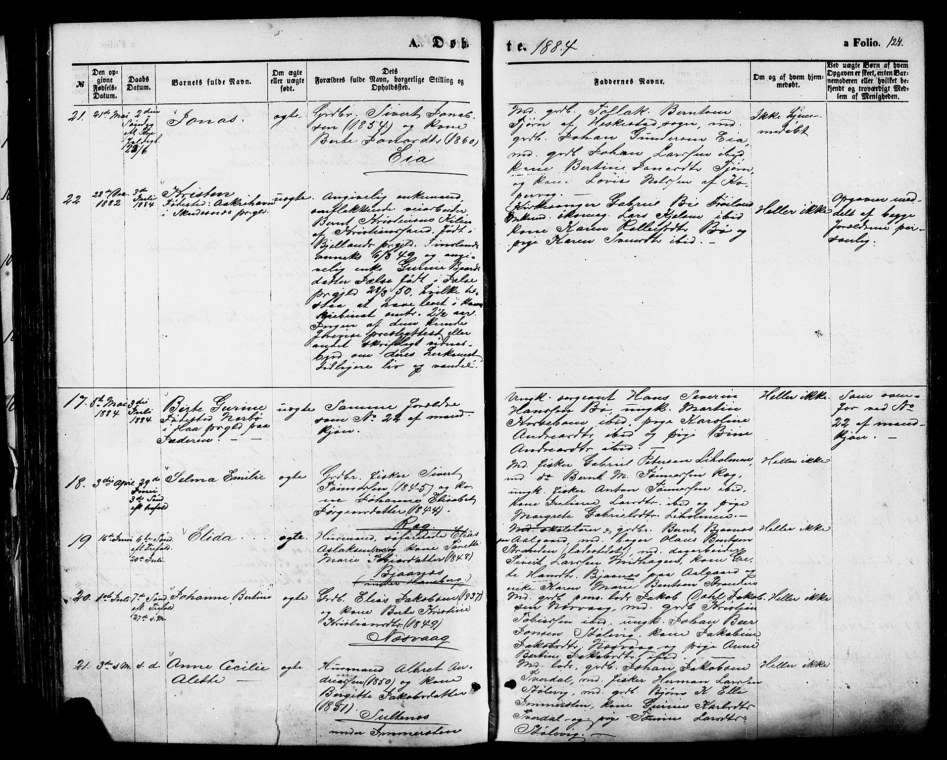 Sokndal sokneprestkontor, AV/SAST-A-101808: Parish register (official) no. A 10, 1874-1886, p. 124
