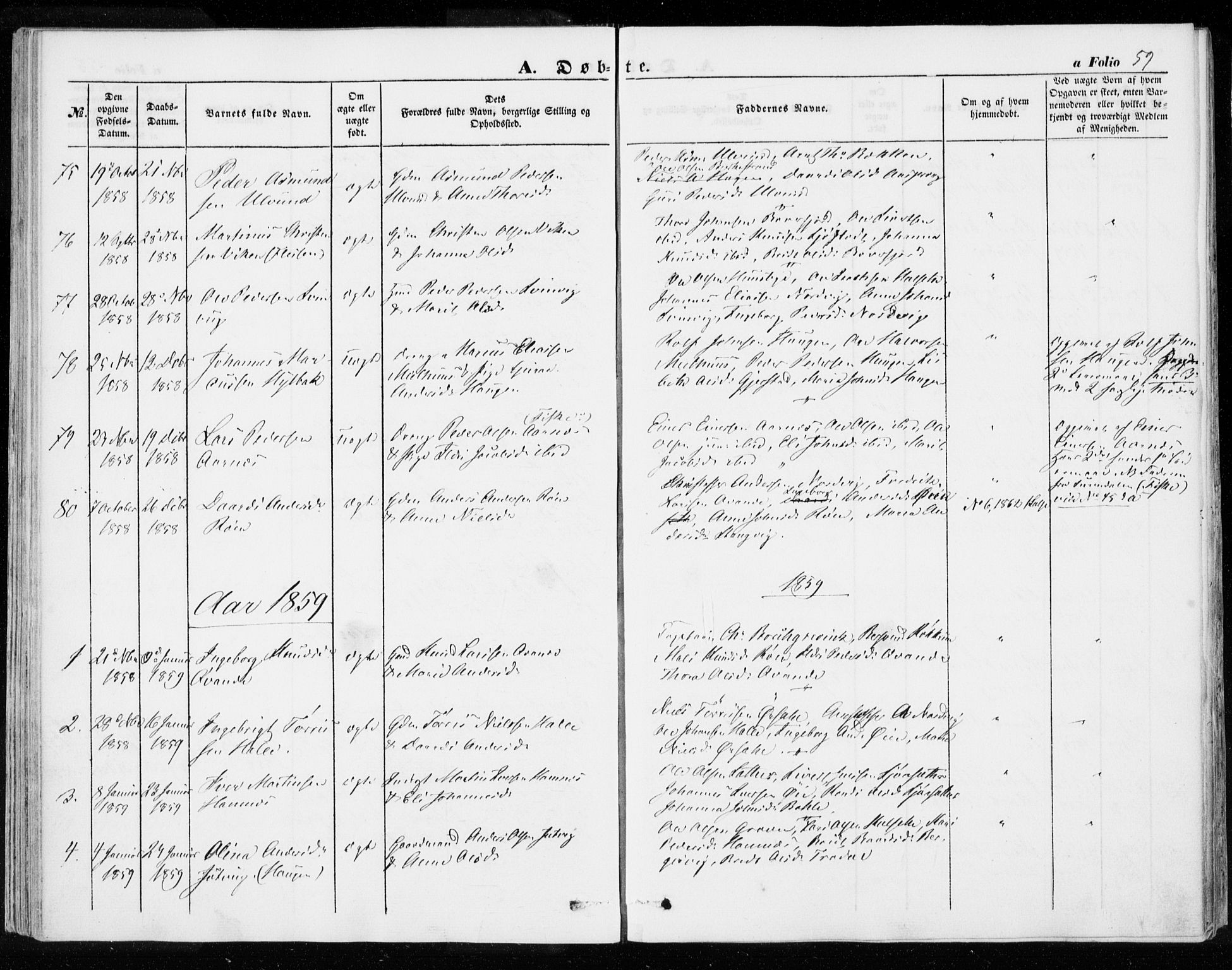 Ministerialprotokoller, klokkerbøker og fødselsregistre - Møre og Romsdal, SAT/A-1454/592/L1026: Parish register (official) no. 592A04, 1849-1867, p. 59