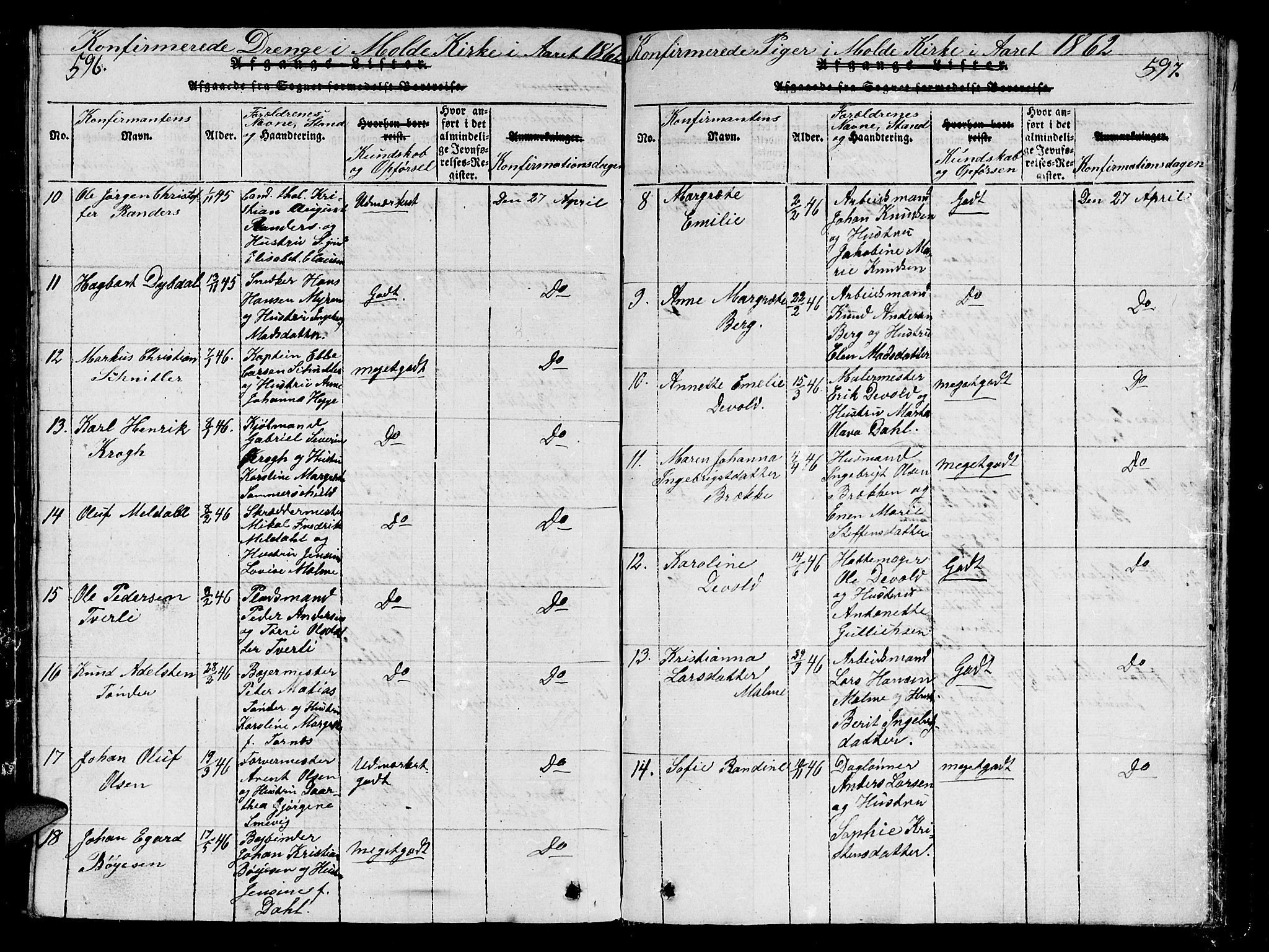 Ministerialprotokoller, klokkerbøker og fødselsregistre - Møre og Romsdal, AV/SAT-A-1454/558/L0700: Parish register (copy) no. 558C01, 1818-1868, p. 596-597