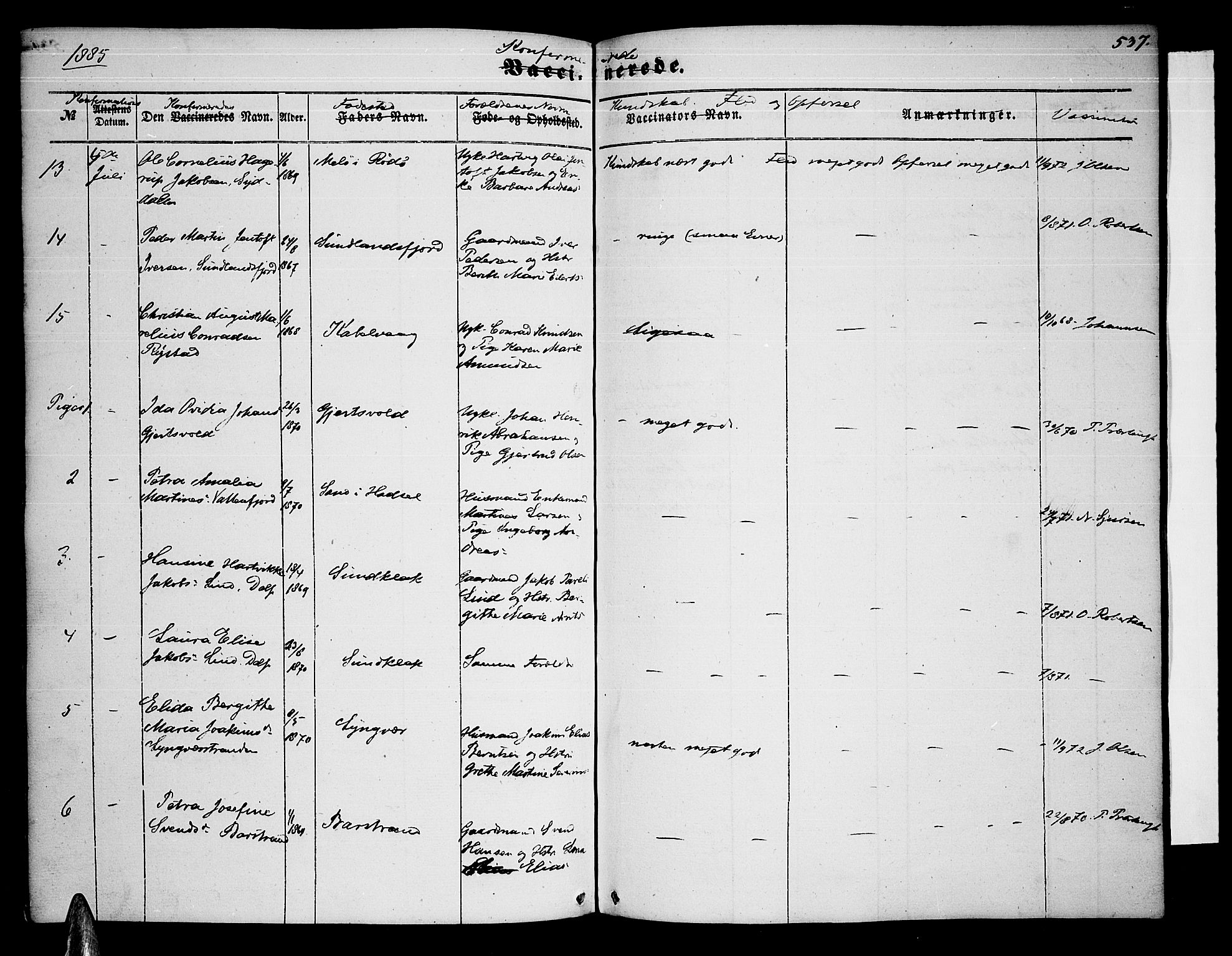 Ministerialprotokoller, klokkerbøker og fødselsregistre - Nordland, AV/SAT-A-1459/876/L1102: Parish register (copy) no. 876C01, 1852-1886, p. 537