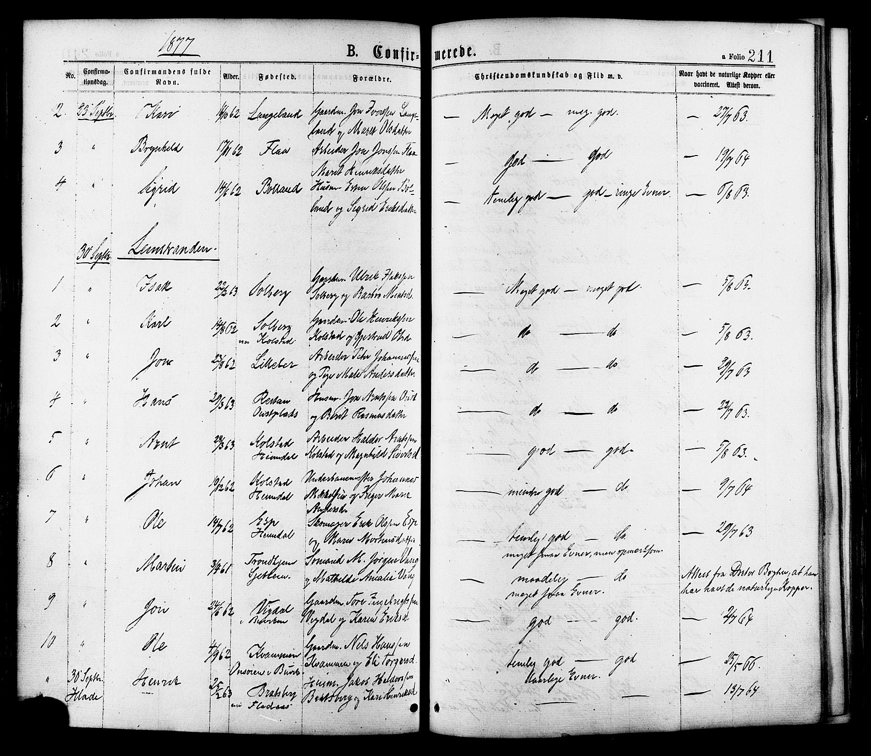 Ministerialprotokoller, klokkerbøker og fødselsregistre - Sør-Trøndelag, AV/SAT-A-1456/691/L1079: Parish register (official) no. 691A11, 1873-1886, p. 211