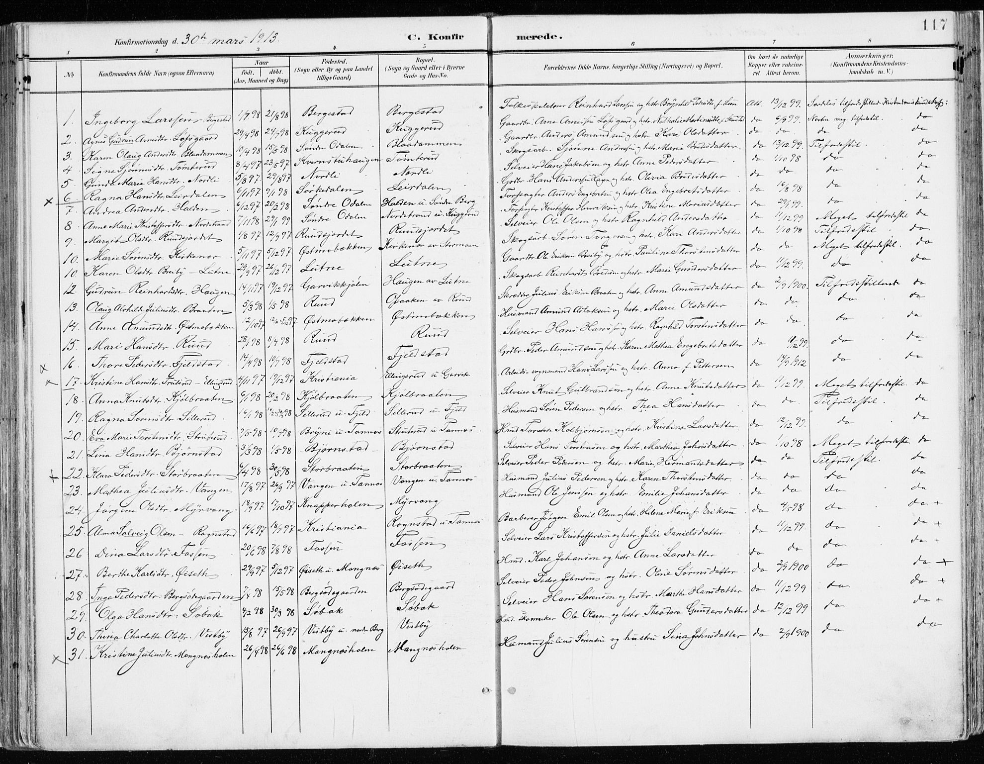 Nord-Odal prestekontor, AV/SAH-PREST-032/H/Ha/Haa/L0009: Parish register (official) no. 9, 1902-1926, p. 117