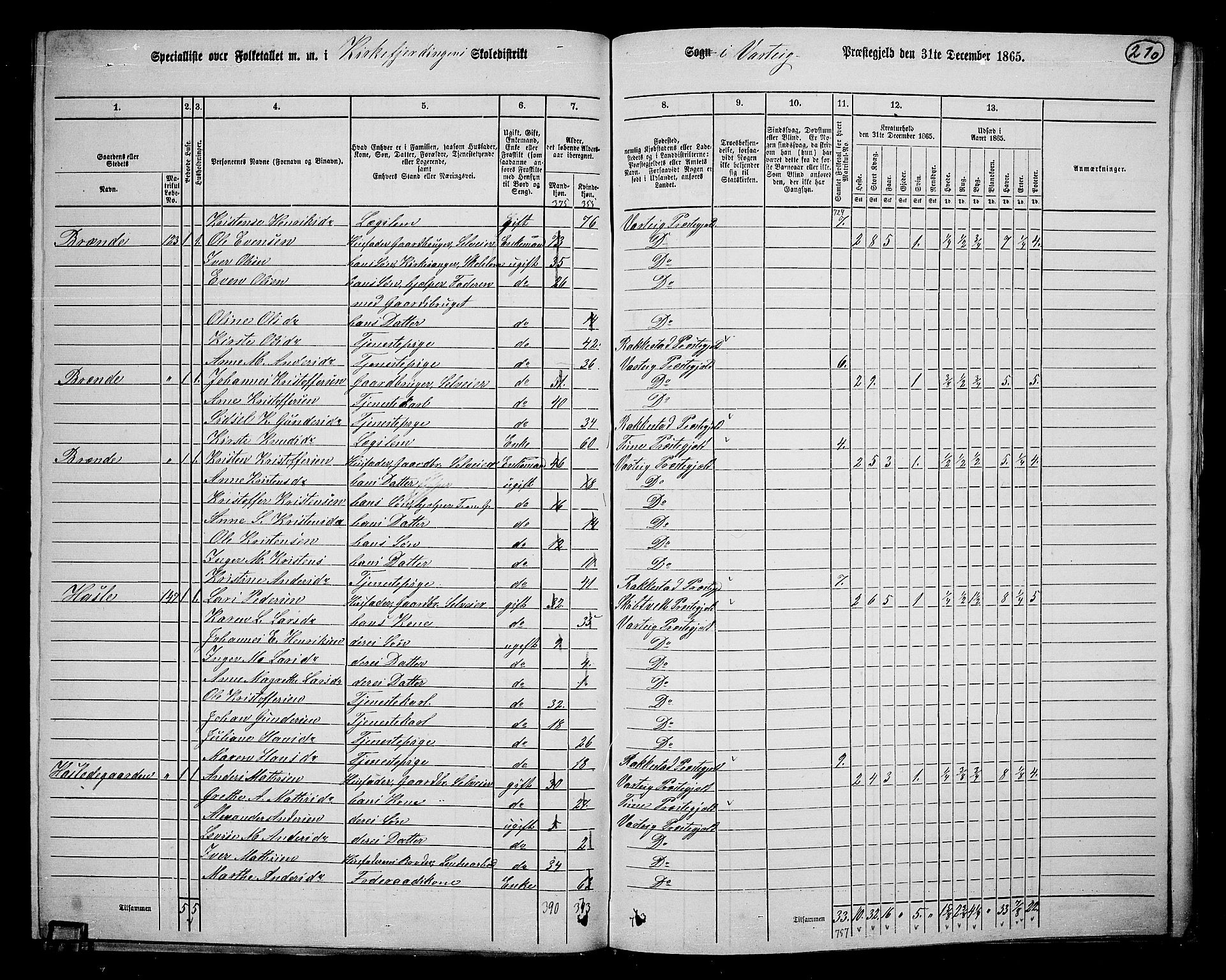 RA, 1865 census for Varteig, 1865, p. 33