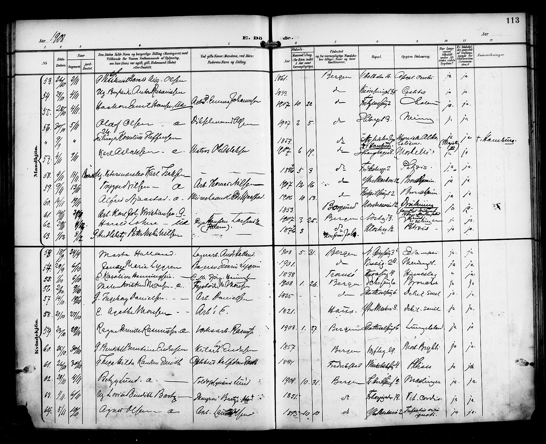 Nykirken Sokneprestembete, AV/SAB-A-77101/H/Haa/L0045: Parish register (official) no. E 5, 1899-1917, p. 113