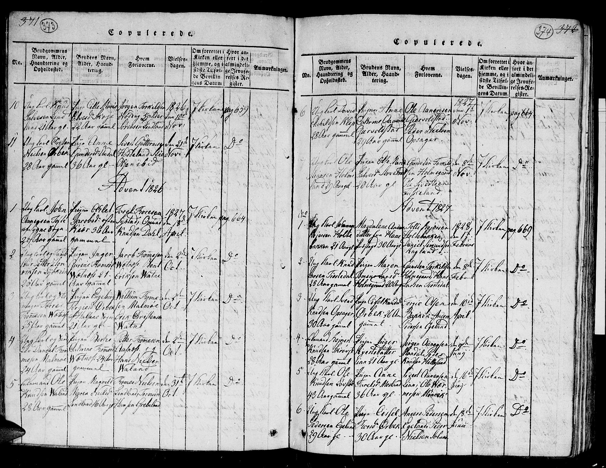 Holum sokneprestkontor, SAK/1111-0022/F/Fb/Fba/L0002: Parish register (copy) no. B 2, 1820-1849, p. 373-374